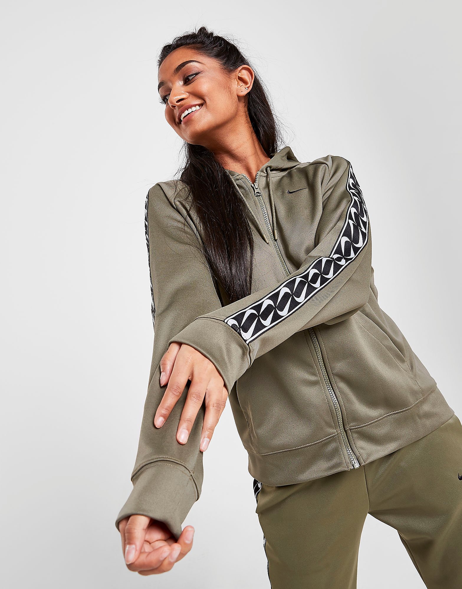 Nike Sweat à capuche Tape Poly Zippé Femme - Only at JD - Khaki, Khaki