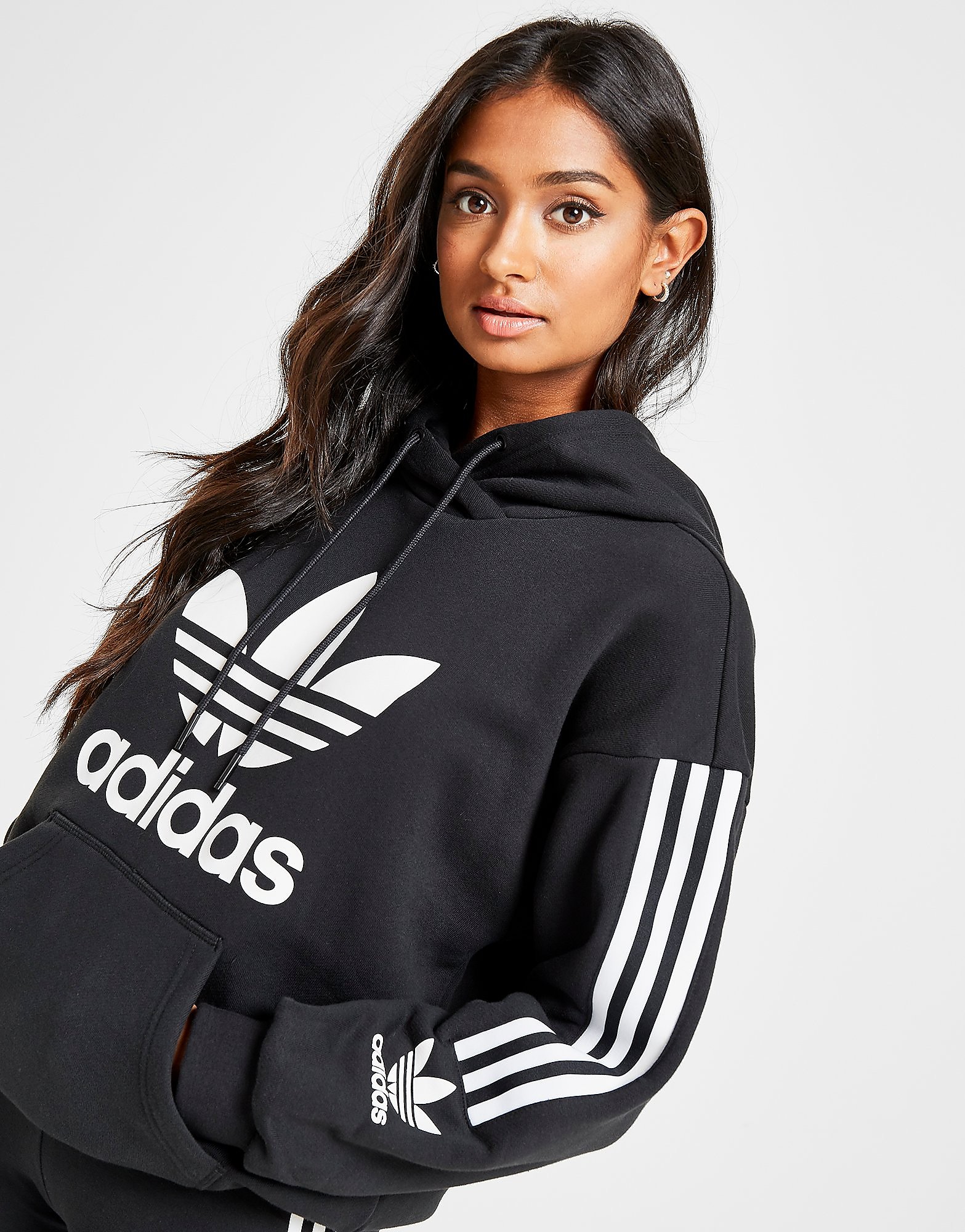

adidas Originals 3-Stripes Lock Up Boyfriend Hoodie - Only at JD - Black/White - Womens, Black/White