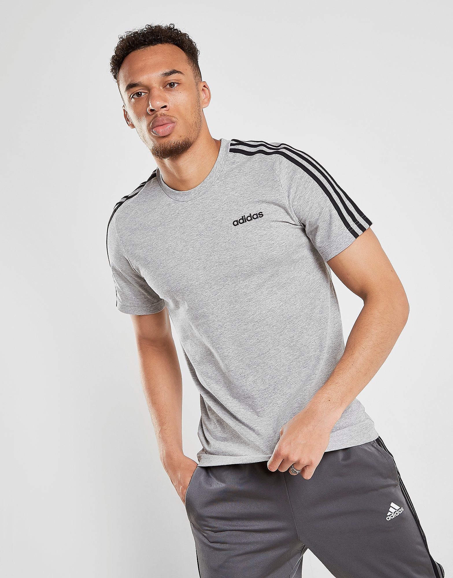 

adidas Essentials 3-Stripes T-Shirt - Grey/Black - Mens, Grey/Black