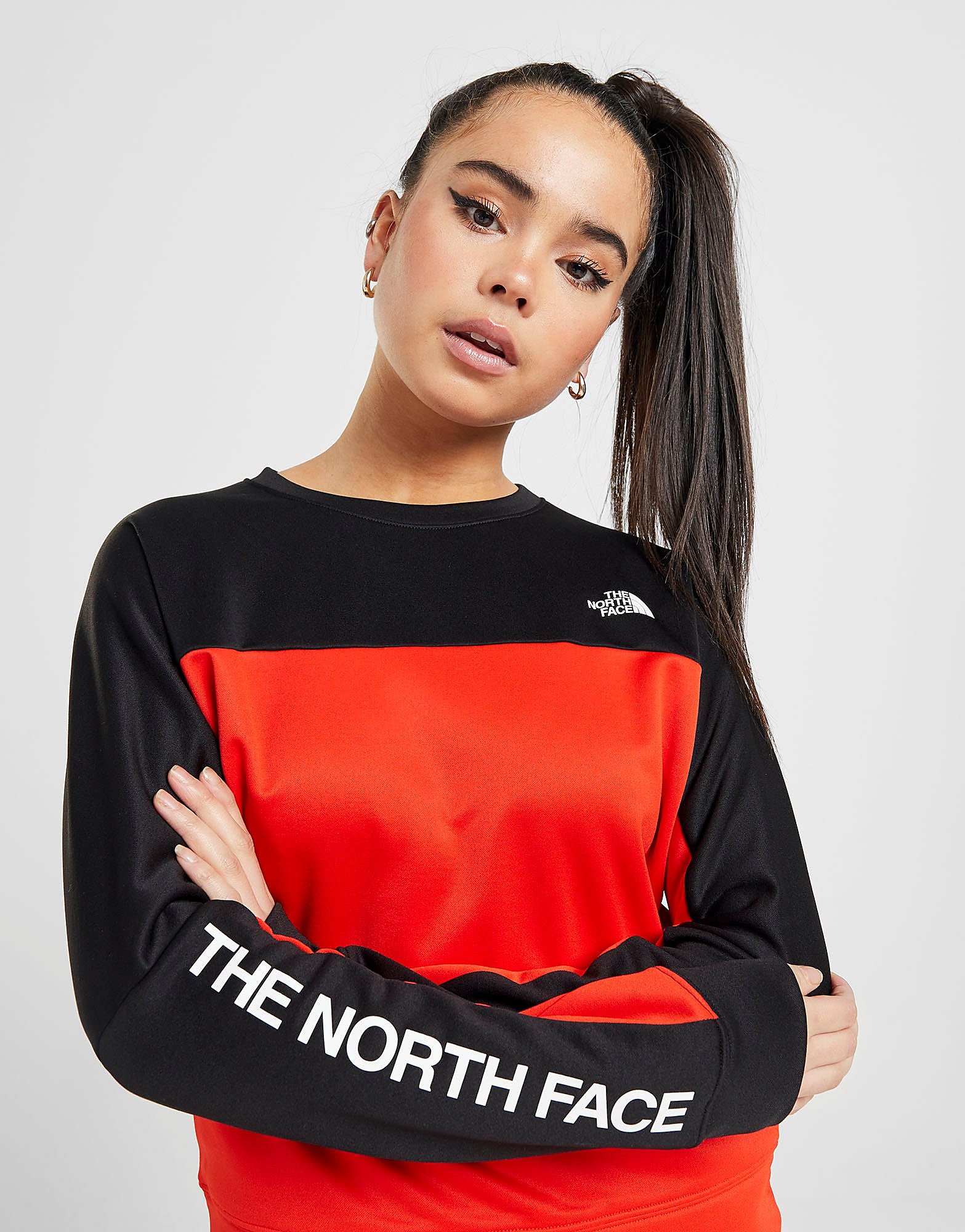 

The North Face Train N Logo Colour Block Crew Sweatshirt - Red/Black - Womens, Red/Black