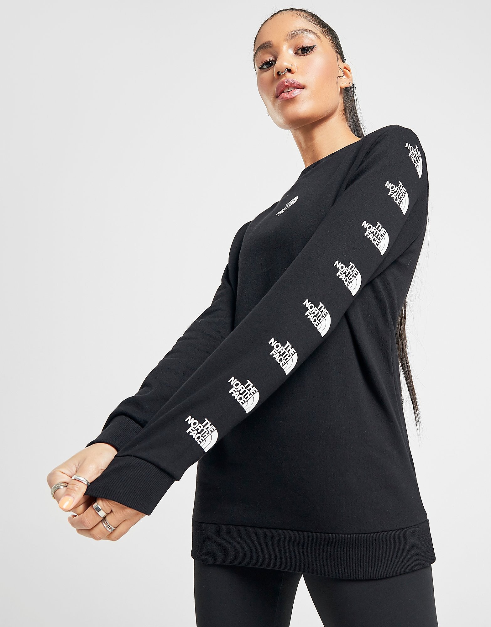 

The North Face Repeat Sleeve Logo Crew Sweatshirt - Only at JD - Black/White - Womens, Black/White