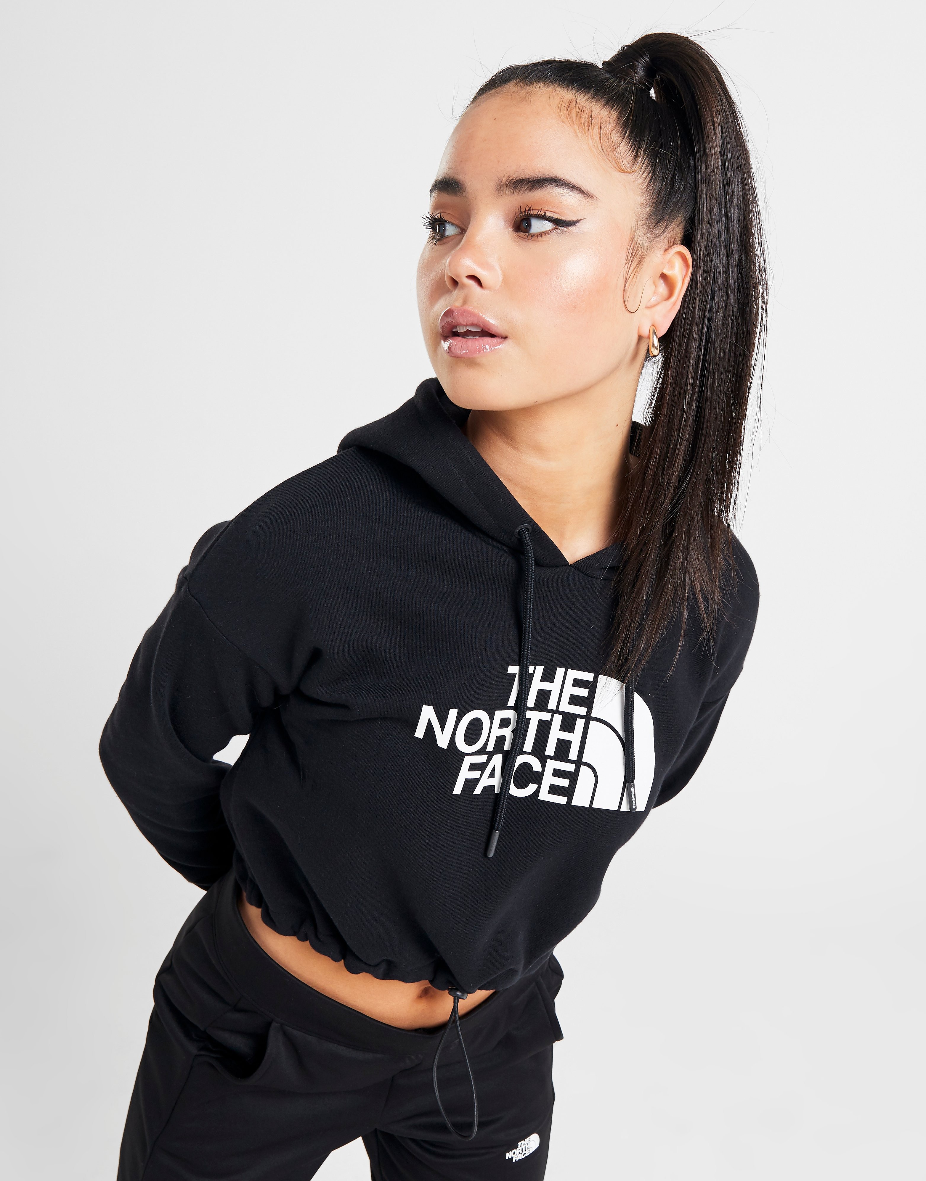 

The North Face Drawstring Waist Crop Hoodie - Only at JD - Black/White - Womens, Black/White