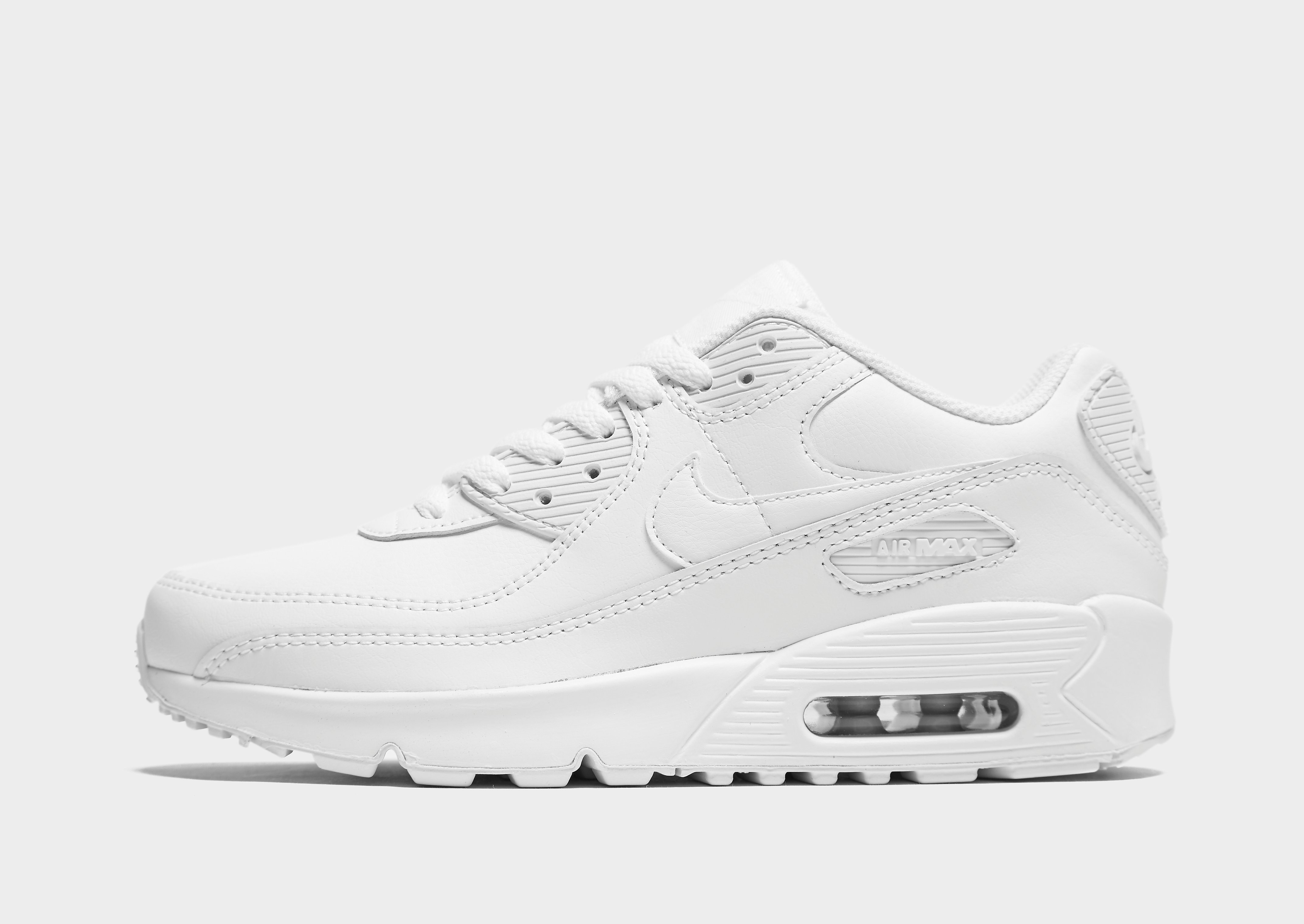 

Nike Air Max 90 Leather Junior - White/Metallic Silver/White/White - Kids, White/Metallic Silver/White/White
