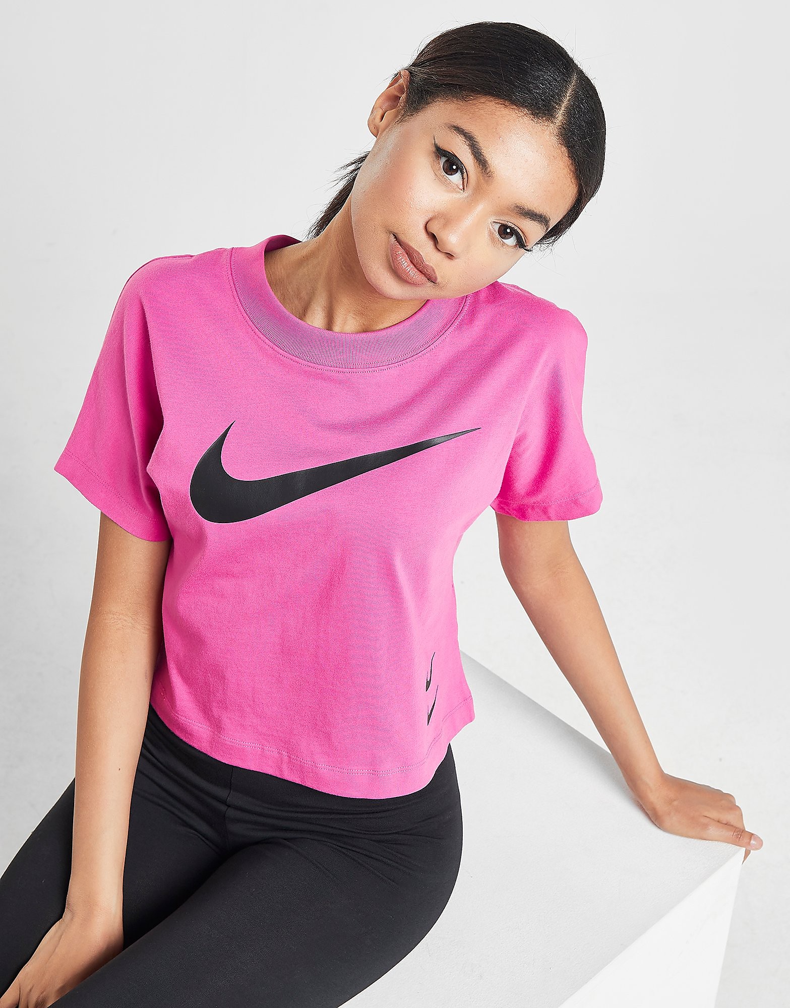 

Nike Swoosh Crop T-Shirt Women's - Only at JD - Active Fuchsia/Black, Active Fuchsia/Black