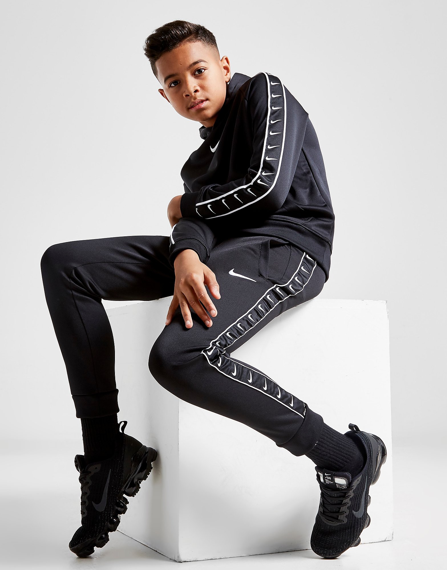 Nike Tape Poly Joggers Junior - Black/Black/White - Kids, Black/Black/White