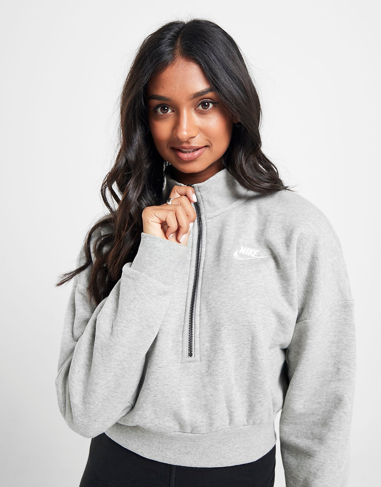 

Nike Essential Crop 1/4 Zip Sweatshirt - Dark Grey/White - Womens, Dark Grey/White
