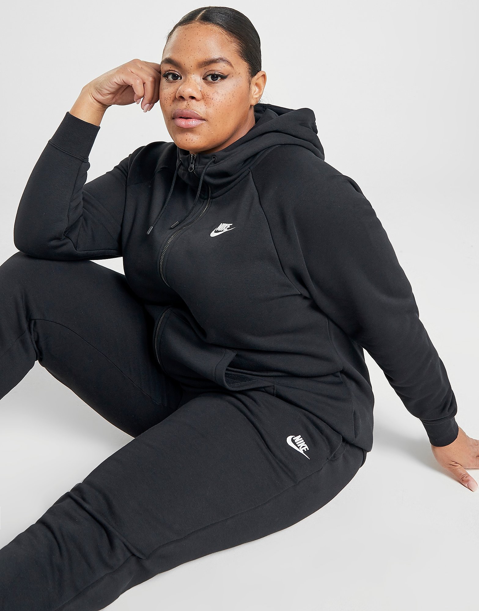 Nike Essential Full Zip Plus Size Hoodie - Black/White - Womens, Black/White