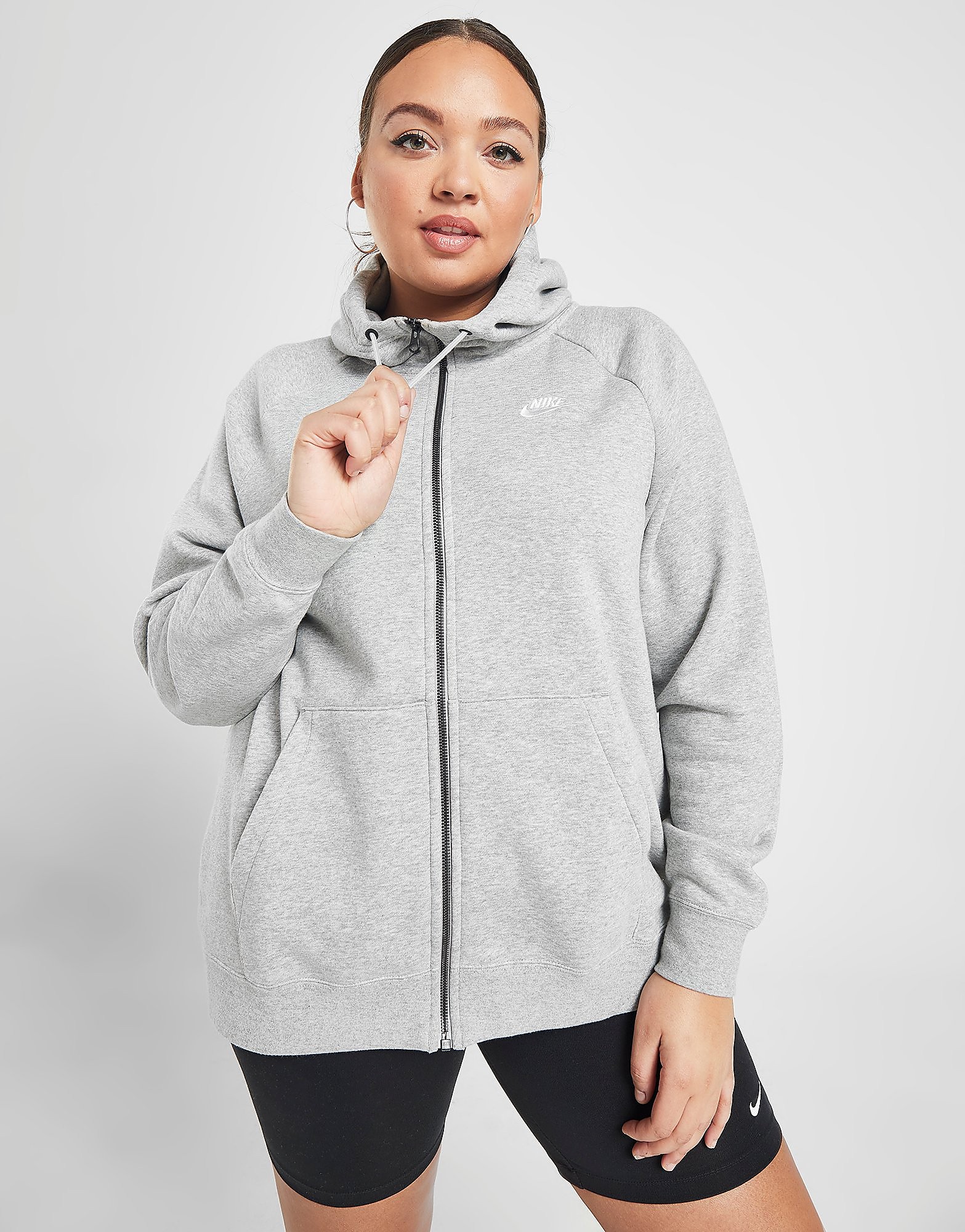 

Nike Essential Full Zip Plus Size Hoodie - Dark Grey Heather/White/White - Womens, Dark Grey Heather/White/White
