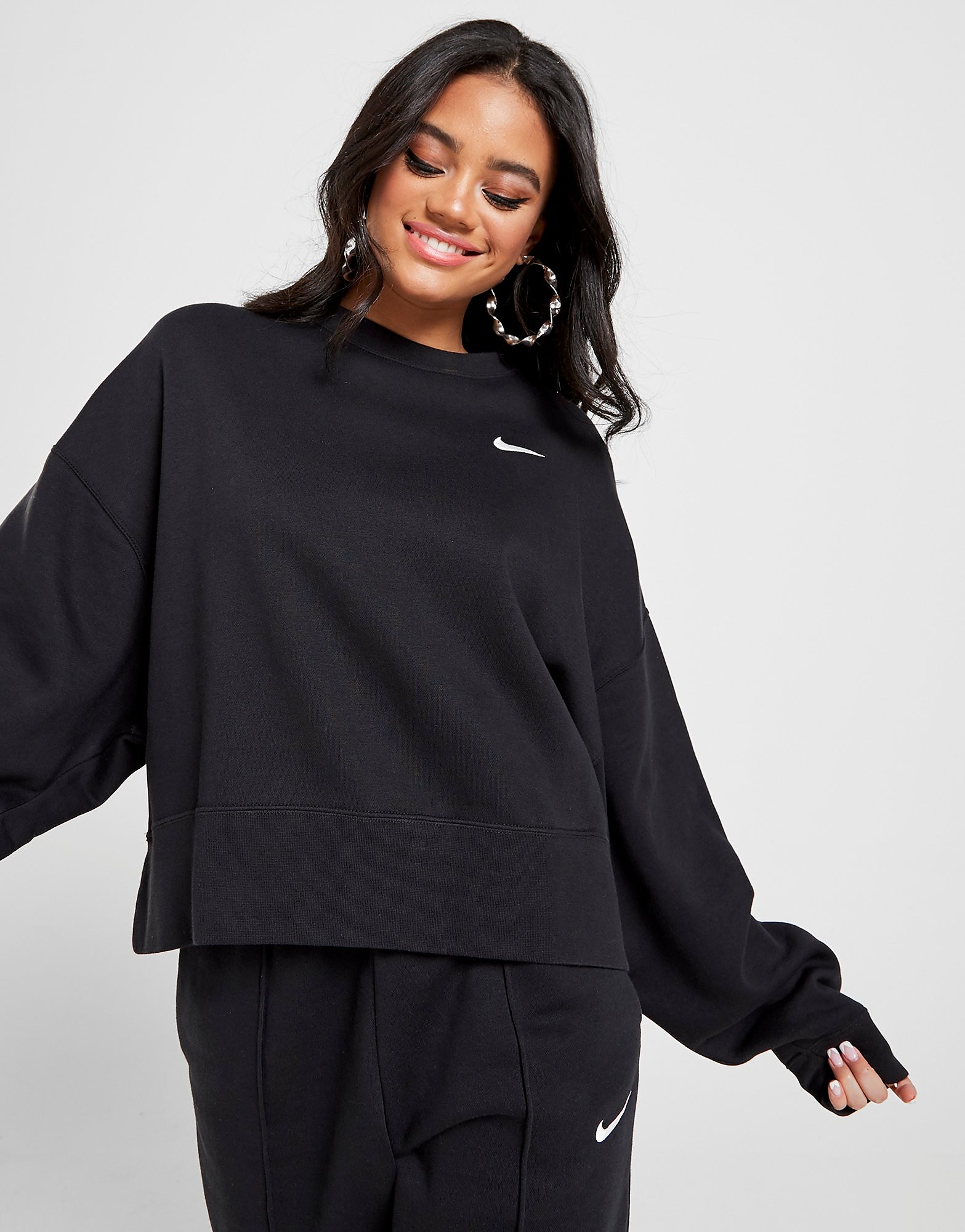 

Nike Trend Fleece Oversized Crew Sweatshirt - Black/White - Womens, Black/White