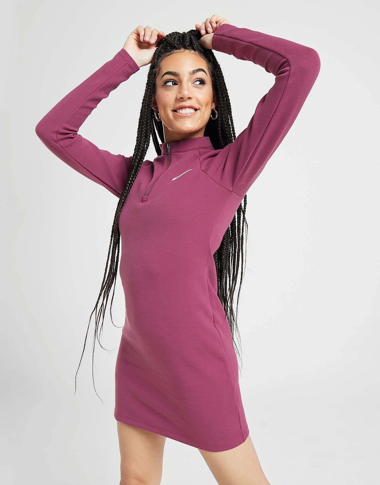 

Nike Long Sleeve Zip Dress - Mulberry Rose/White/White - Womens, Mulberry Rose/White/White