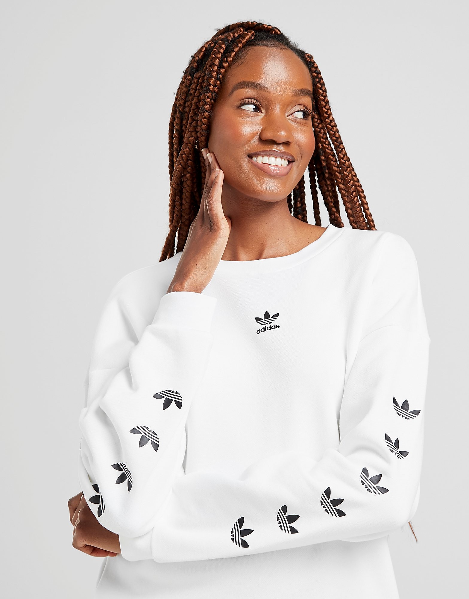 

adidas Originals Repeat Trefoil Crew Sweatshirt - Only at JD - White/Black - Womens, White/Black