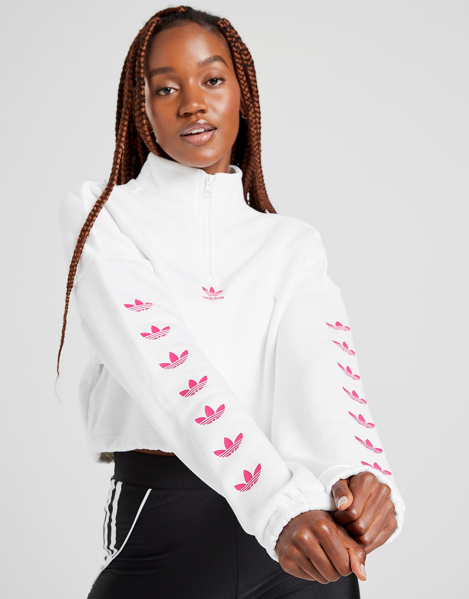

adidas Originals Repeat Trefoil 1/4 Zip Top - Only at JD - White/Pink - Womens, White/Pink