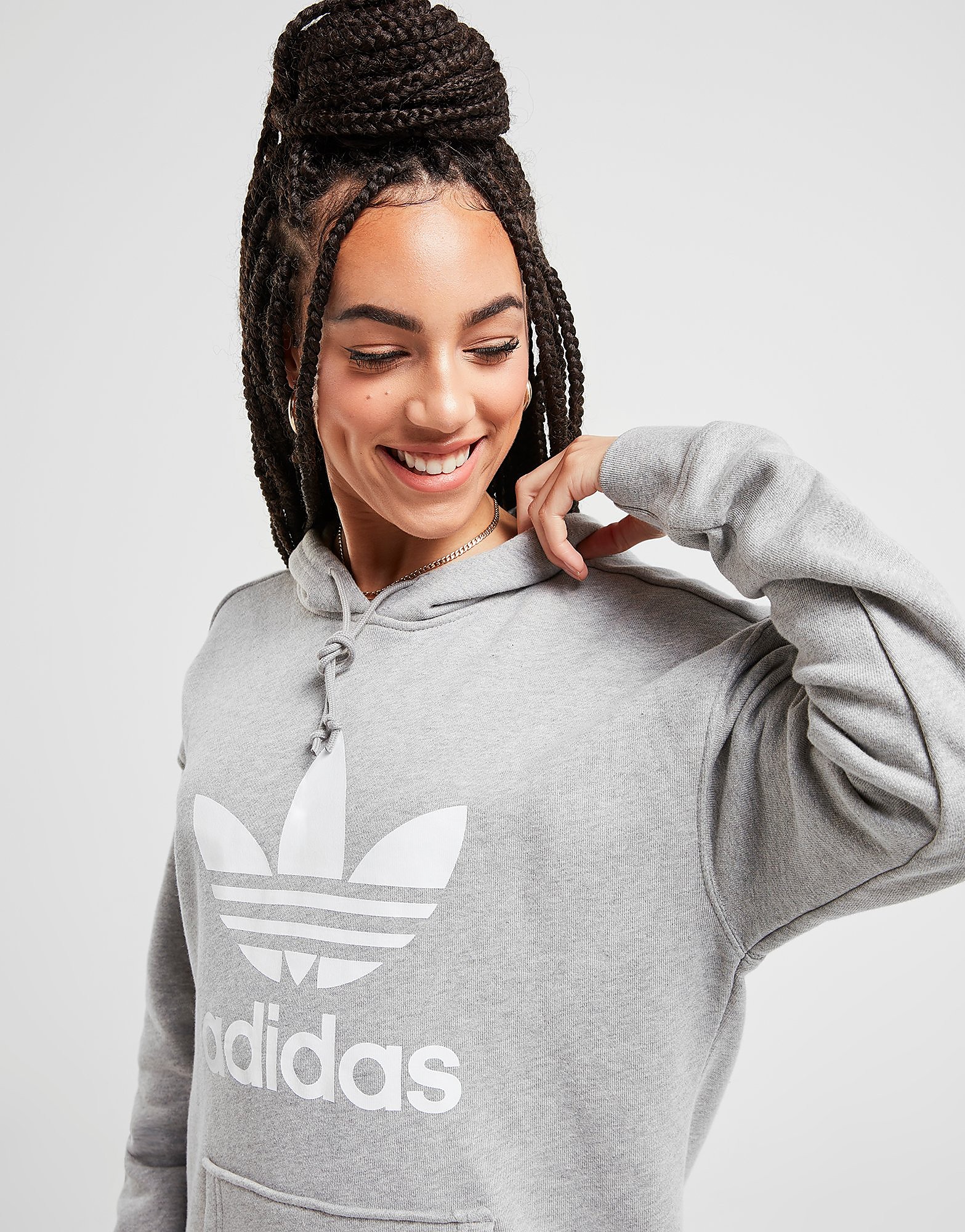 

adidas Originals Trefoil Overhead Hoodie - Medium Grey Heather / White/White - Womens, Medium Grey Heather / White/White