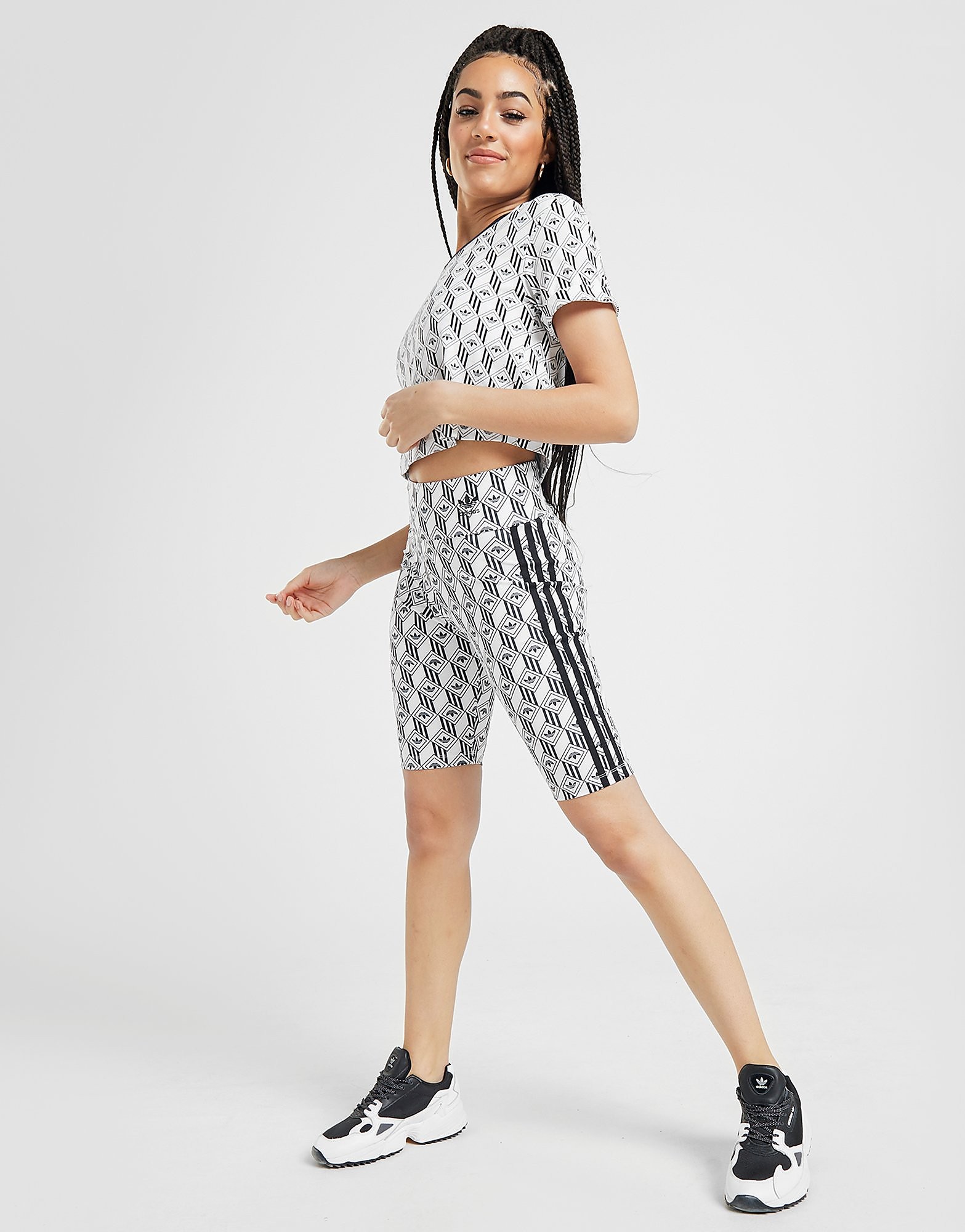 

adidas Originals Monogram Cycle Shorts - White/Black - Womens, White/Black