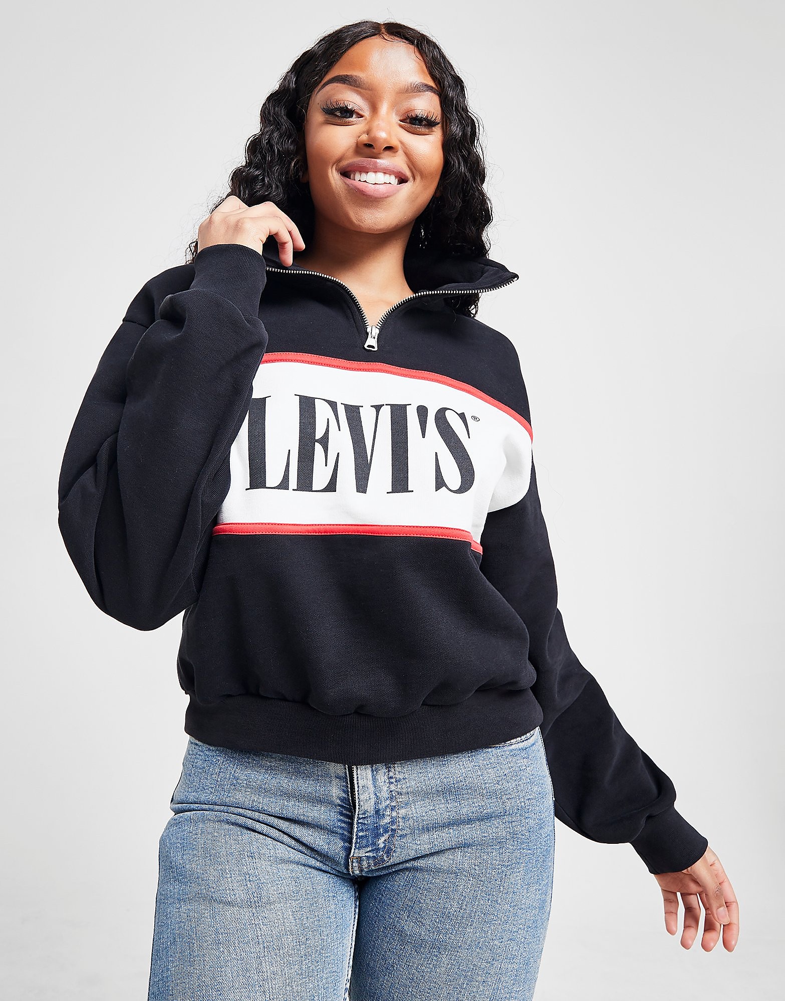 

Levis Logo Panel 1/4 Zip Top - Black/White/Red - Womens, Black/White/Red