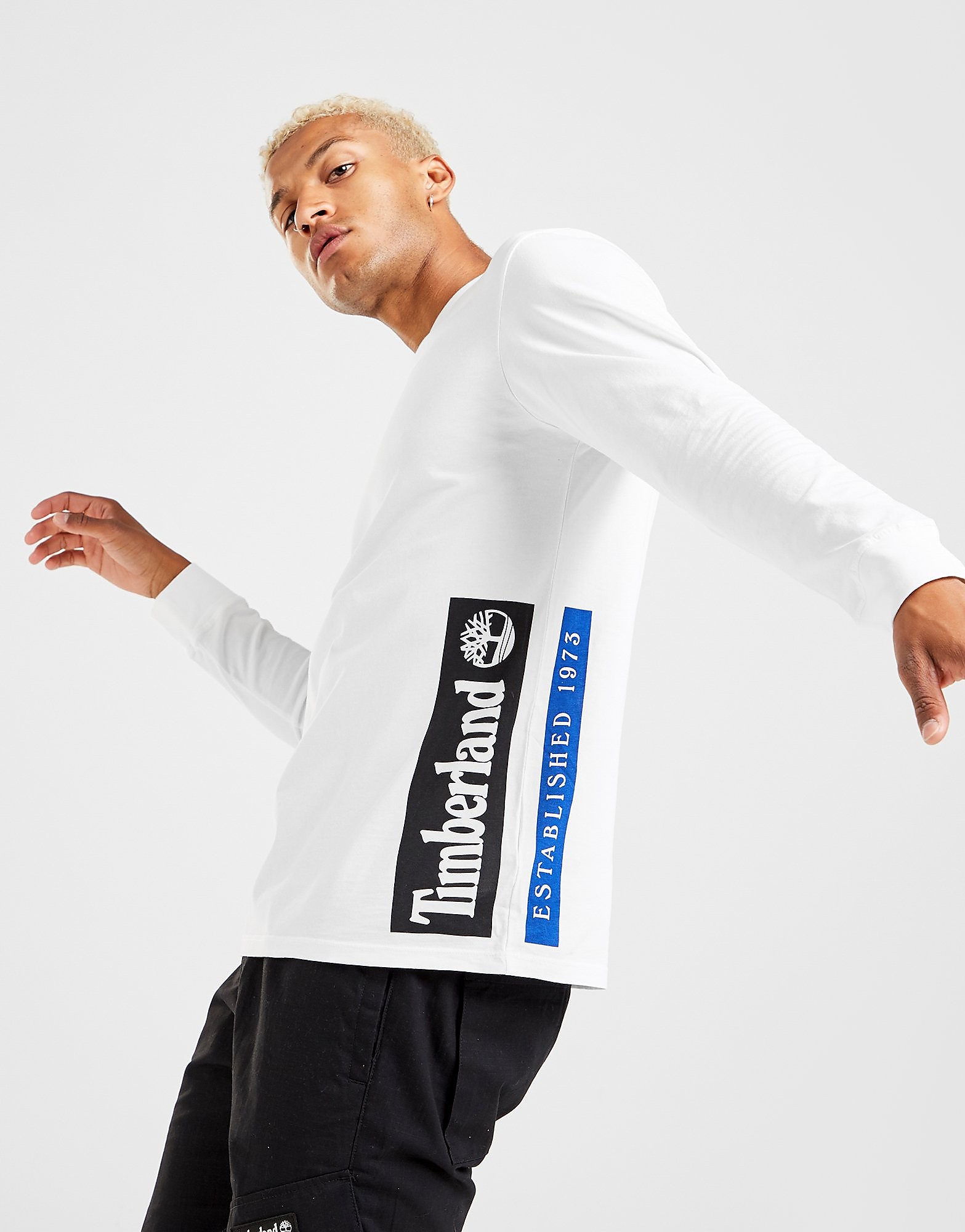 Timberland Vertical Logo Long Sleeve T-Shirt, Bianco