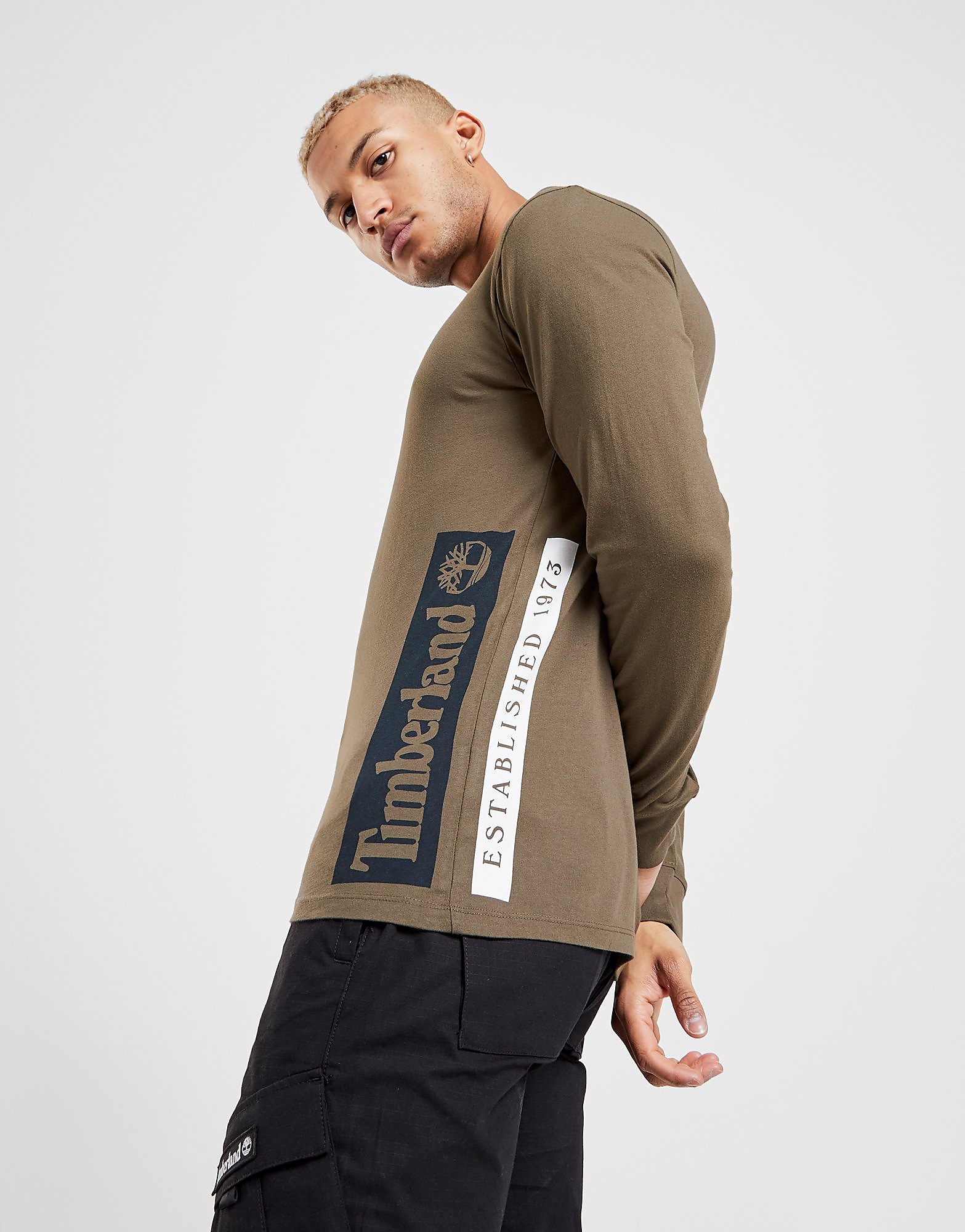 Timberland T-shirt Vertical Logo Manches Longues Homme - Vert, Vert