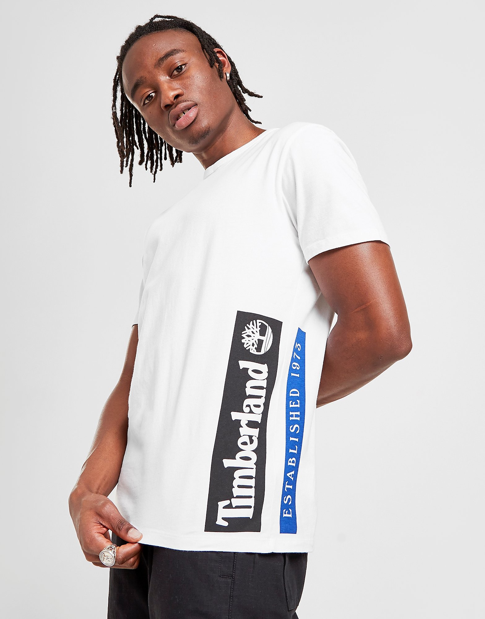 Timberland T-shirt Vertical Logo Manches Courtes Homme - Blanc, Blanc