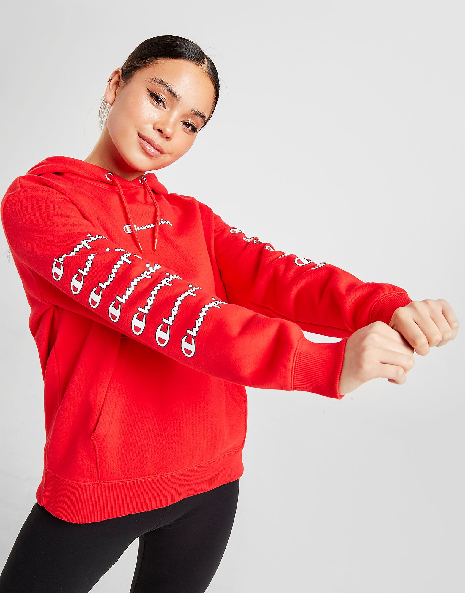 Champion Repeat Logo Boyfriend Overhead Hoodie - Only at JD - Red - Womens, Red