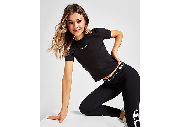 Champion T-Shirt Crop Small Logo Slim Femme - Black, Black