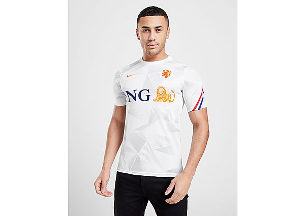 Nike Maillot D'avant-Match Manches Courtes Pays-Bas Homme - White/White/Safety Orange/Safety Orange,