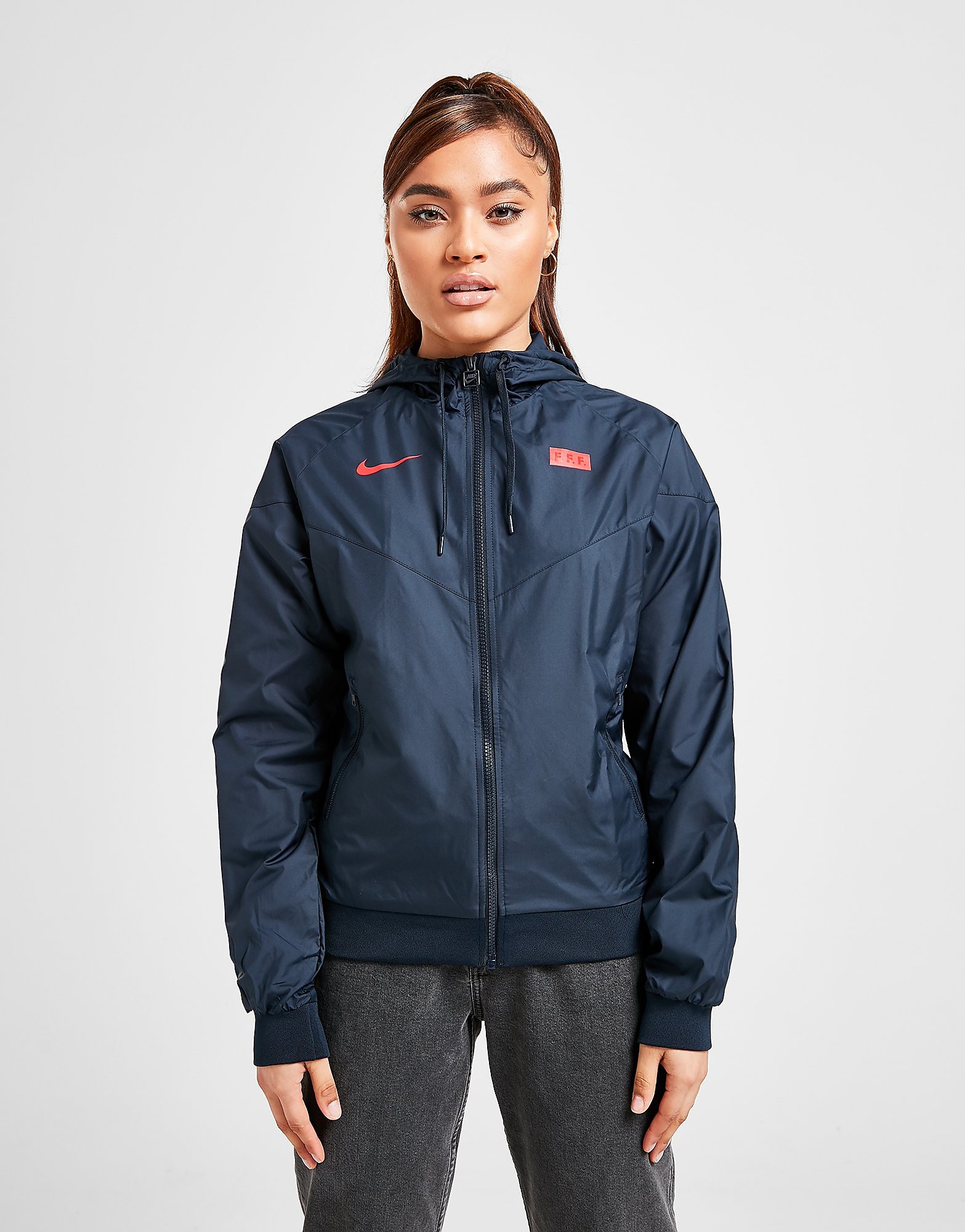 Nike France Windrunner Jacket - Dark Obsidian/Dark Obsidian/Dark Obsidian/University Red/Red - Womens, Dark Obsidian/Dark Obsidian/Dark Obsidian/University Red/Red