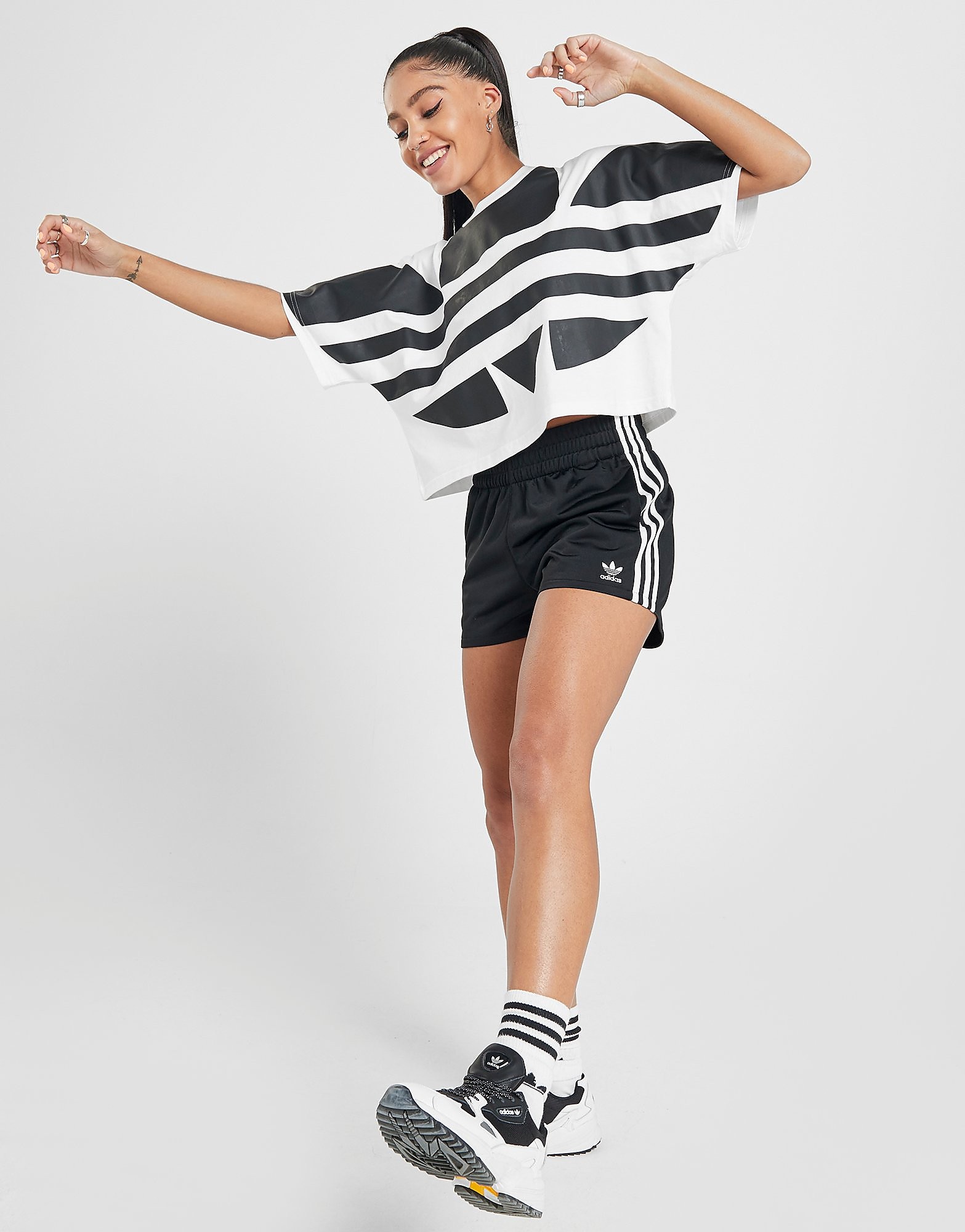 

adidas Originals 3-Stripes Poly Shorts - Black / White - Womens, Black / White