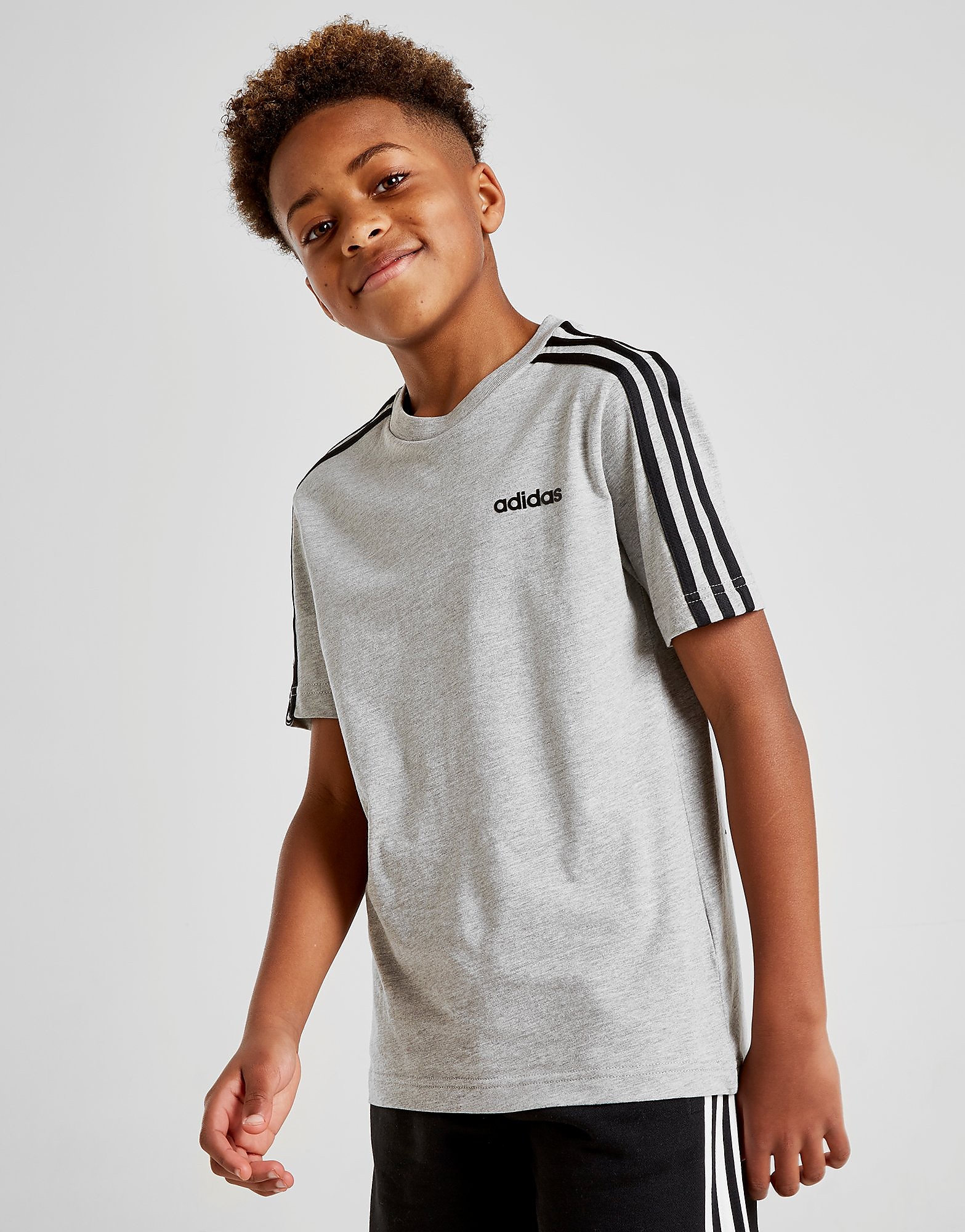 

adidas 3-Stripes T-Shirt Junior - Medium Grey Heather / Black - Kids, Medium Grey Heather / Black