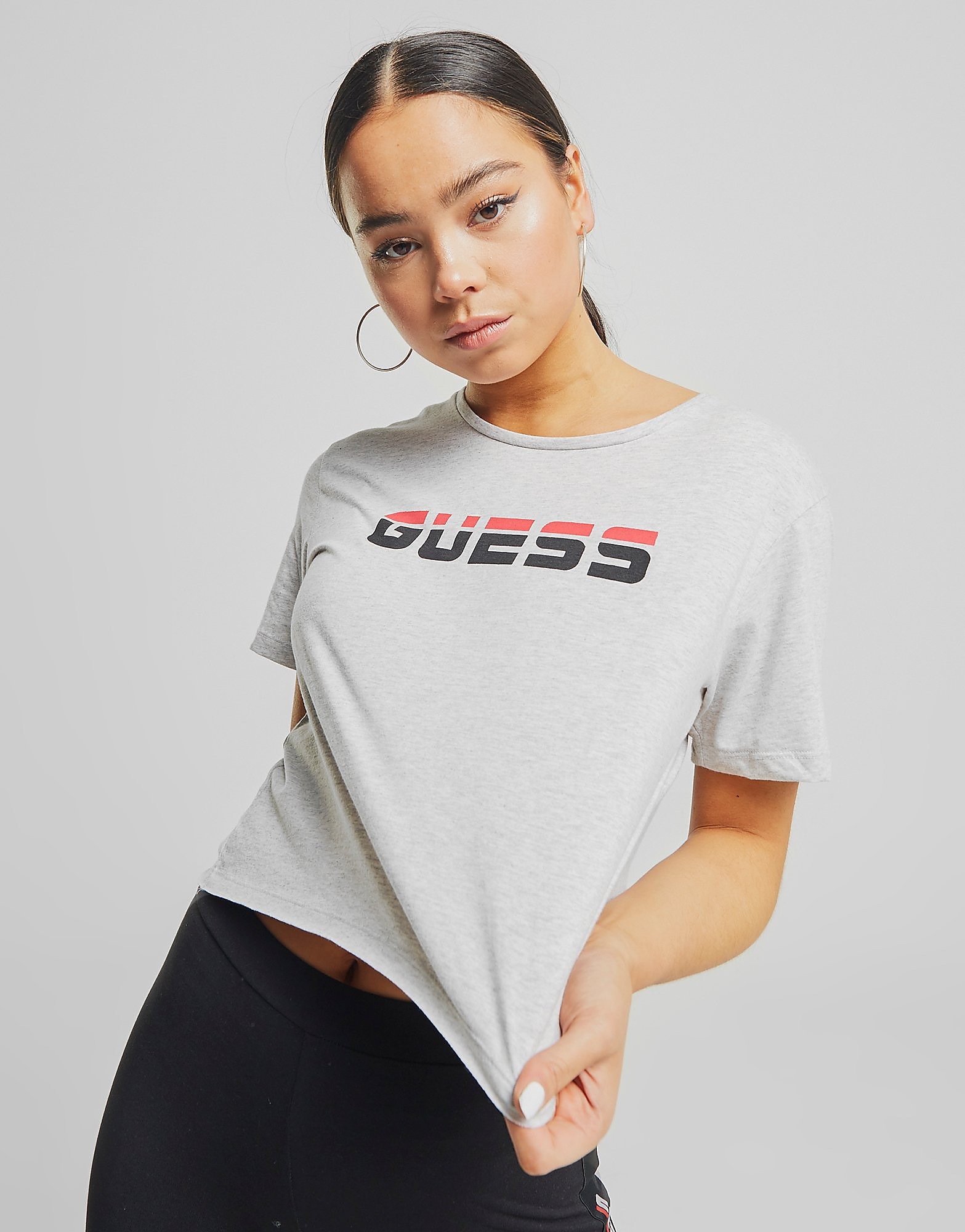 

GUESS Split Logo Crop T-Shirt - Grey - Womens, Grey