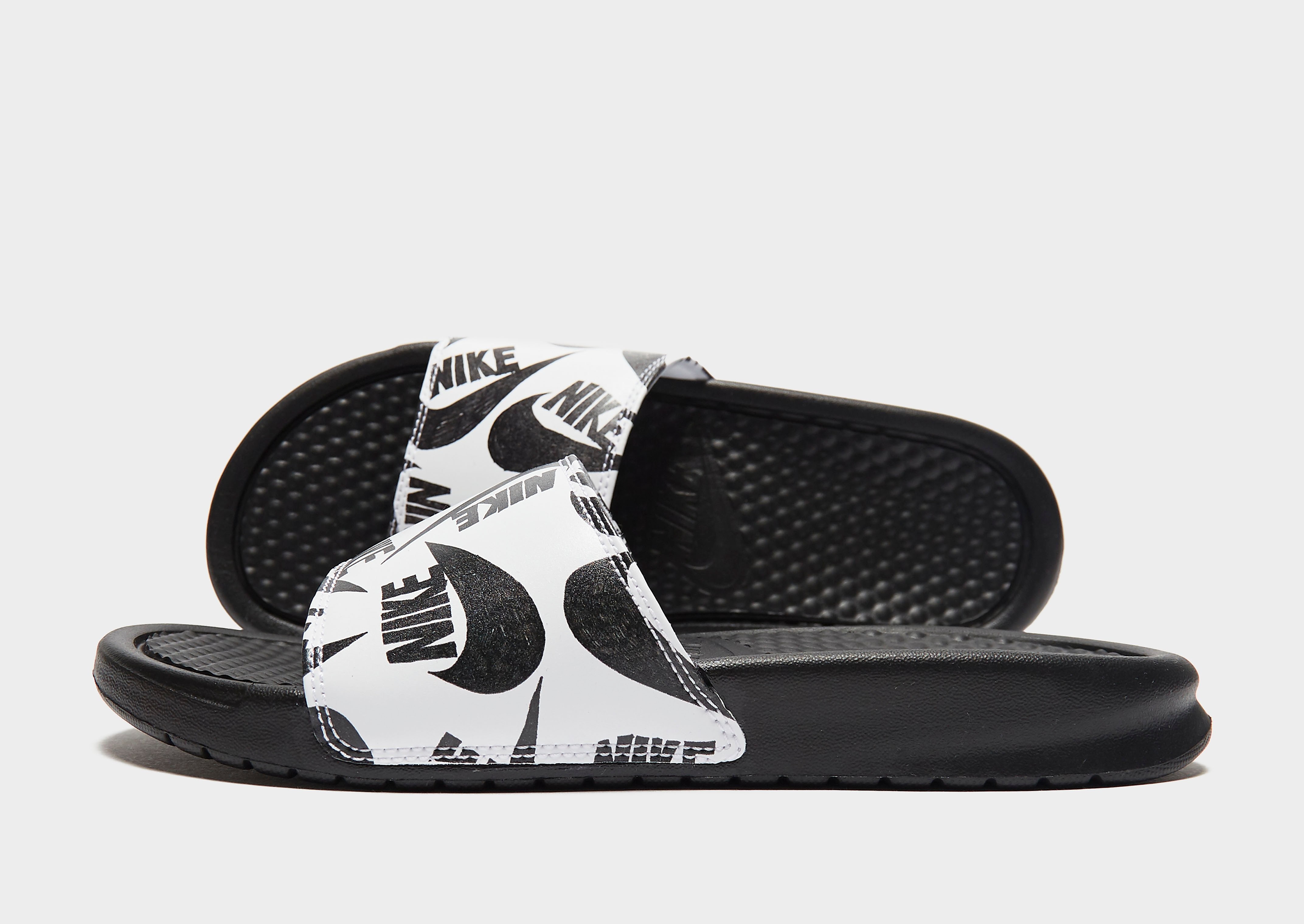 Nike Benassi Print Slides Women's - Black/White/Black, Black/White/Black