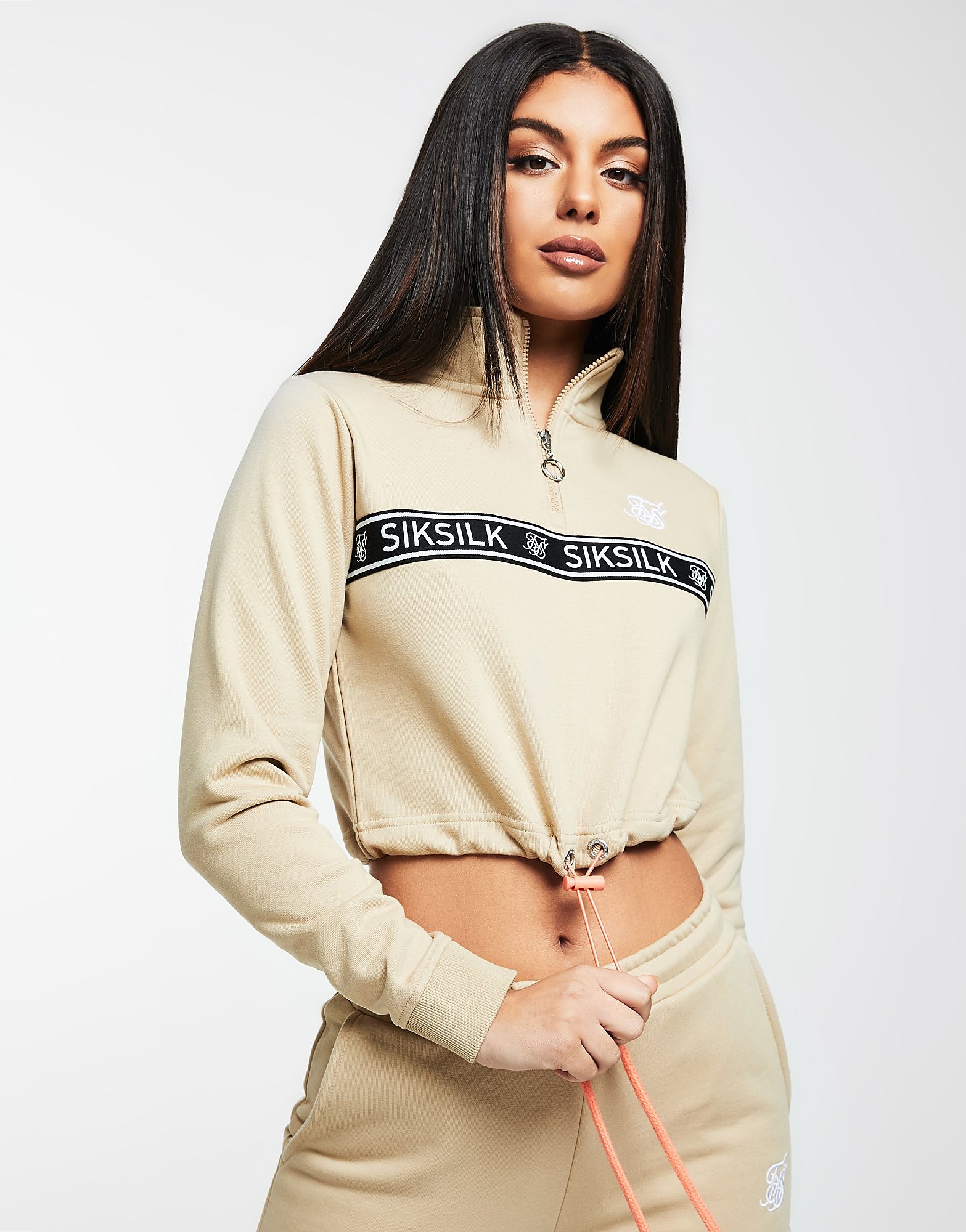 SikSilk Sweat-shirt Crop 1/4 Zip Femme - Only at JD - Beige, Beige