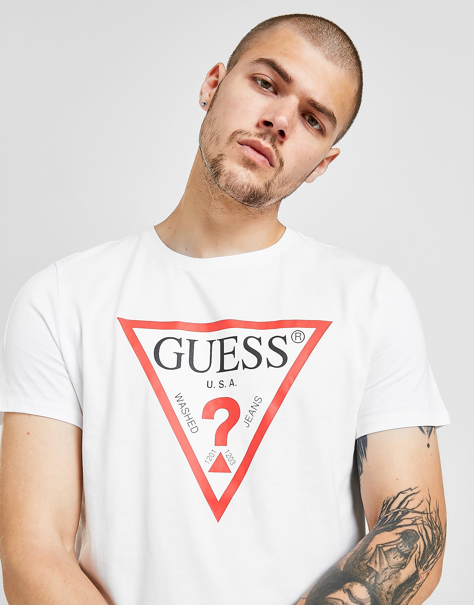 

GUESS Core Tri Logo Short Sleeve T-Shirt - White - Mens, White