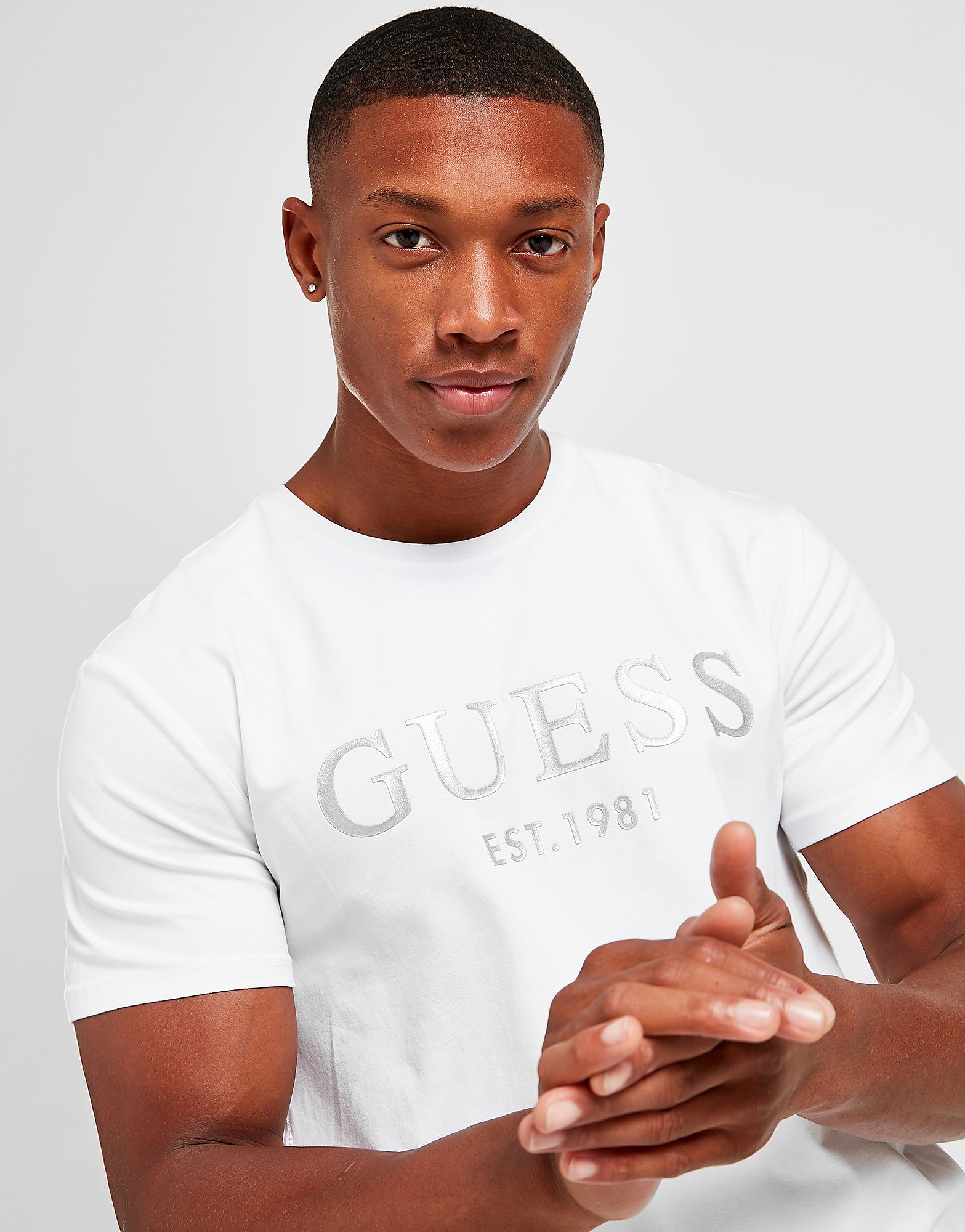 

GUESS Linear Logo T-Shirt - White - Mens, White