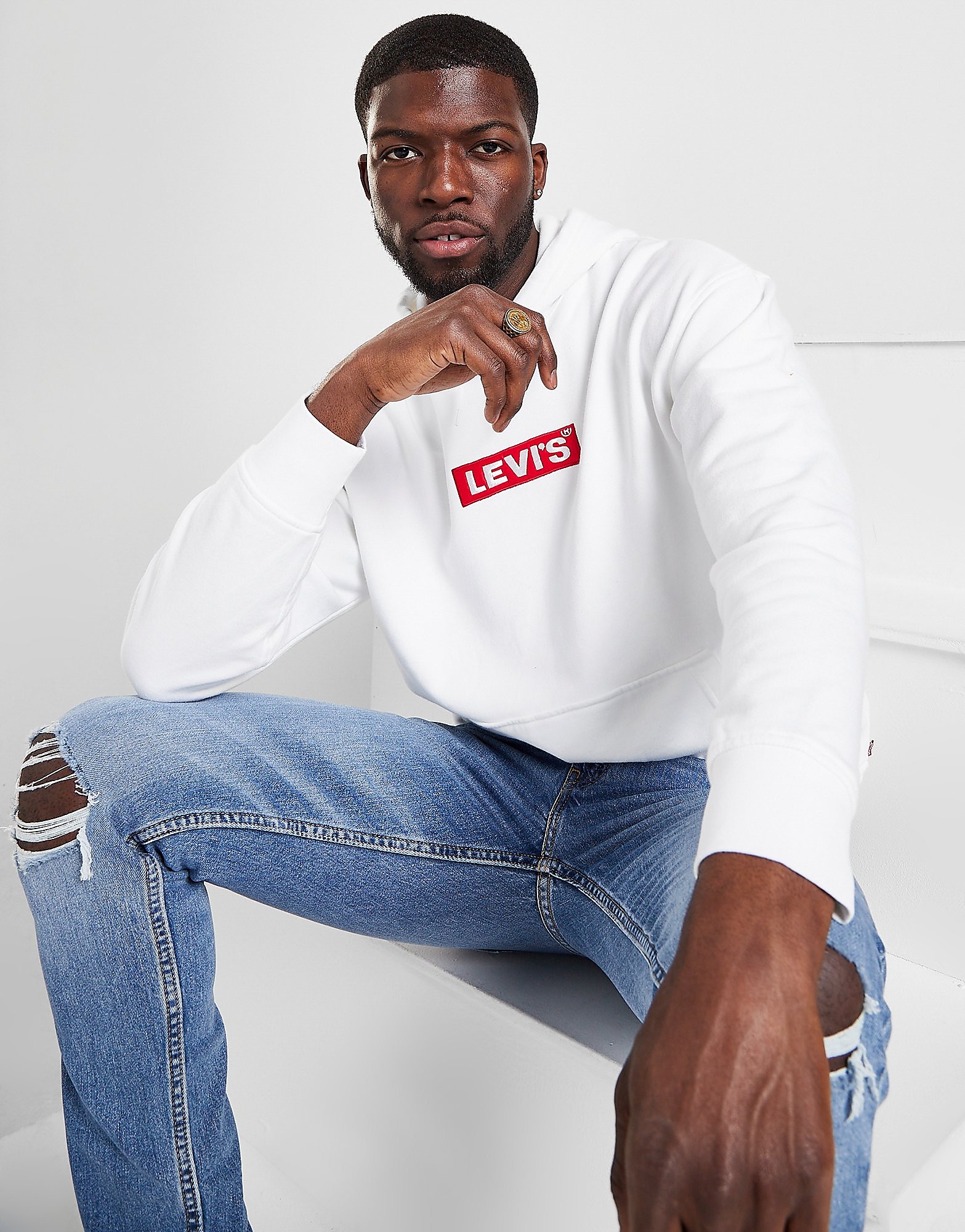 Levis Boxtab Overhead Hoodie - White - Mens, White