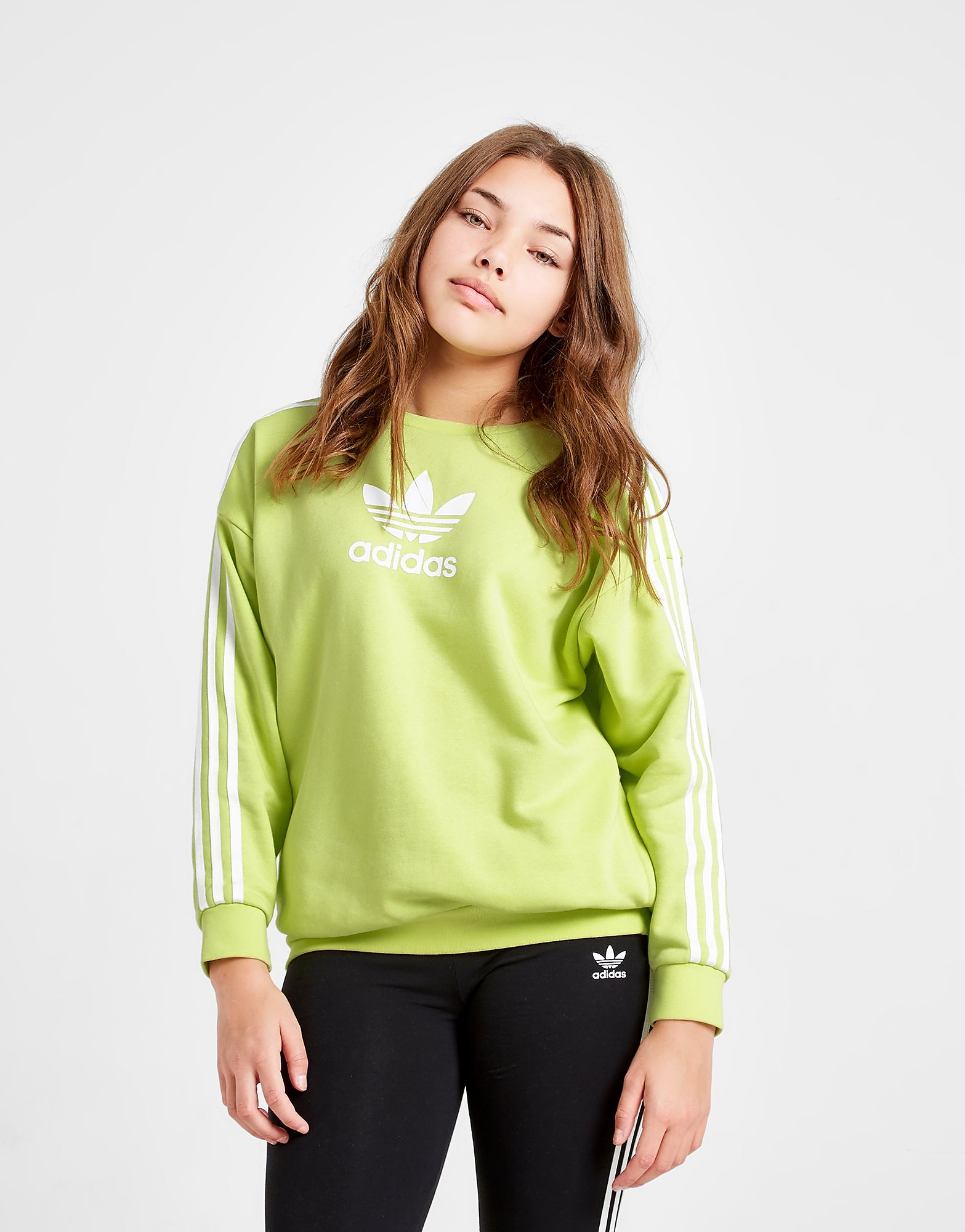 

adidas Originals Girls' 3-Stripes Trefoil Crew Sweatshirt Junior - Only at JD - Green - Kids, Green