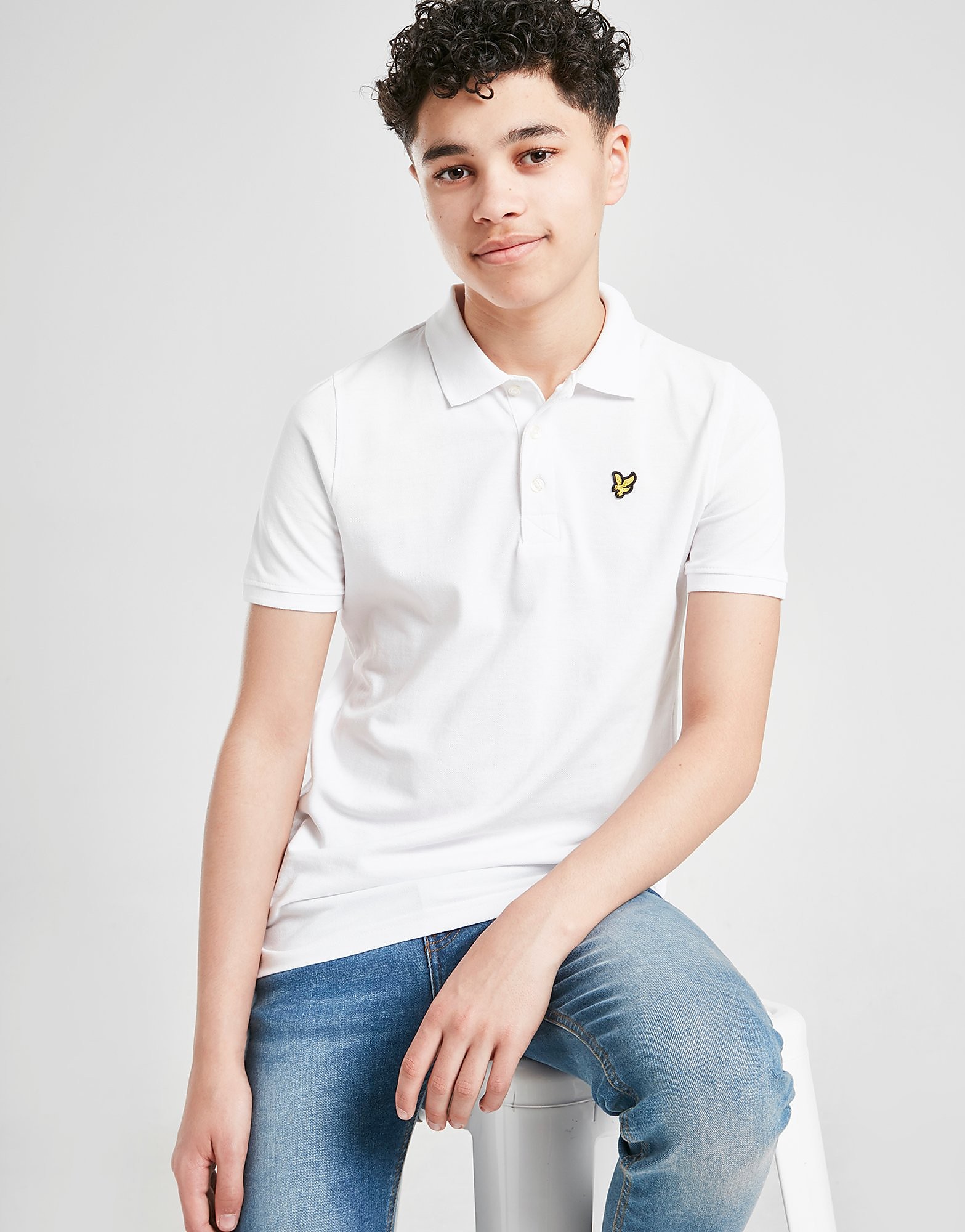 Lyle & Scott Polo Logo Manches Courtes Junior - Blanc, Blanc