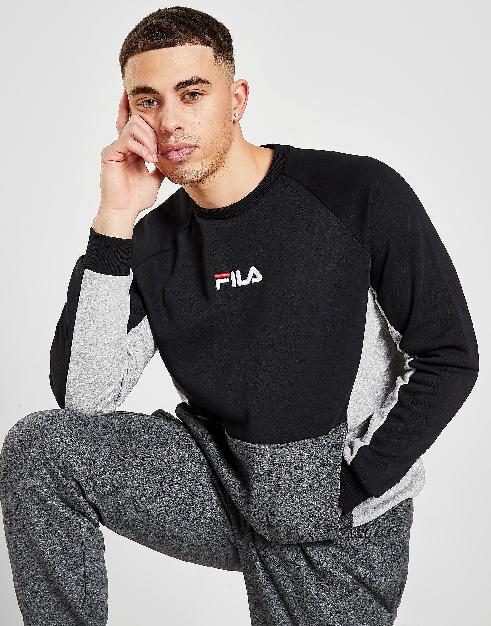 Fila Finch Crew Sweatshirt - Only at JD - Black - Mens, Black