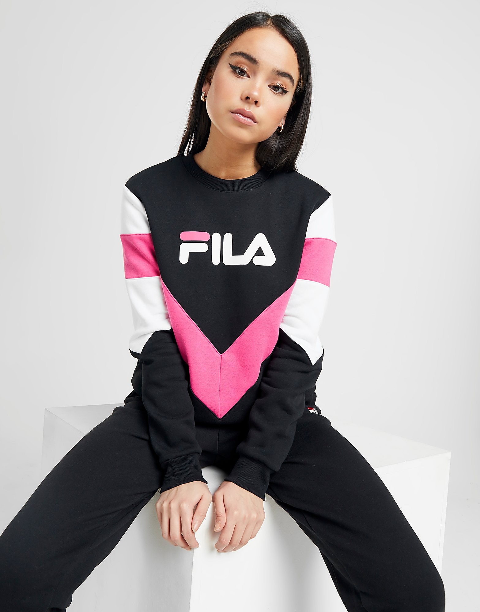 

Fila Chevron Panel Crew Sweatshirt - Only at JD - Black/Pink - Womens, Black/Pink