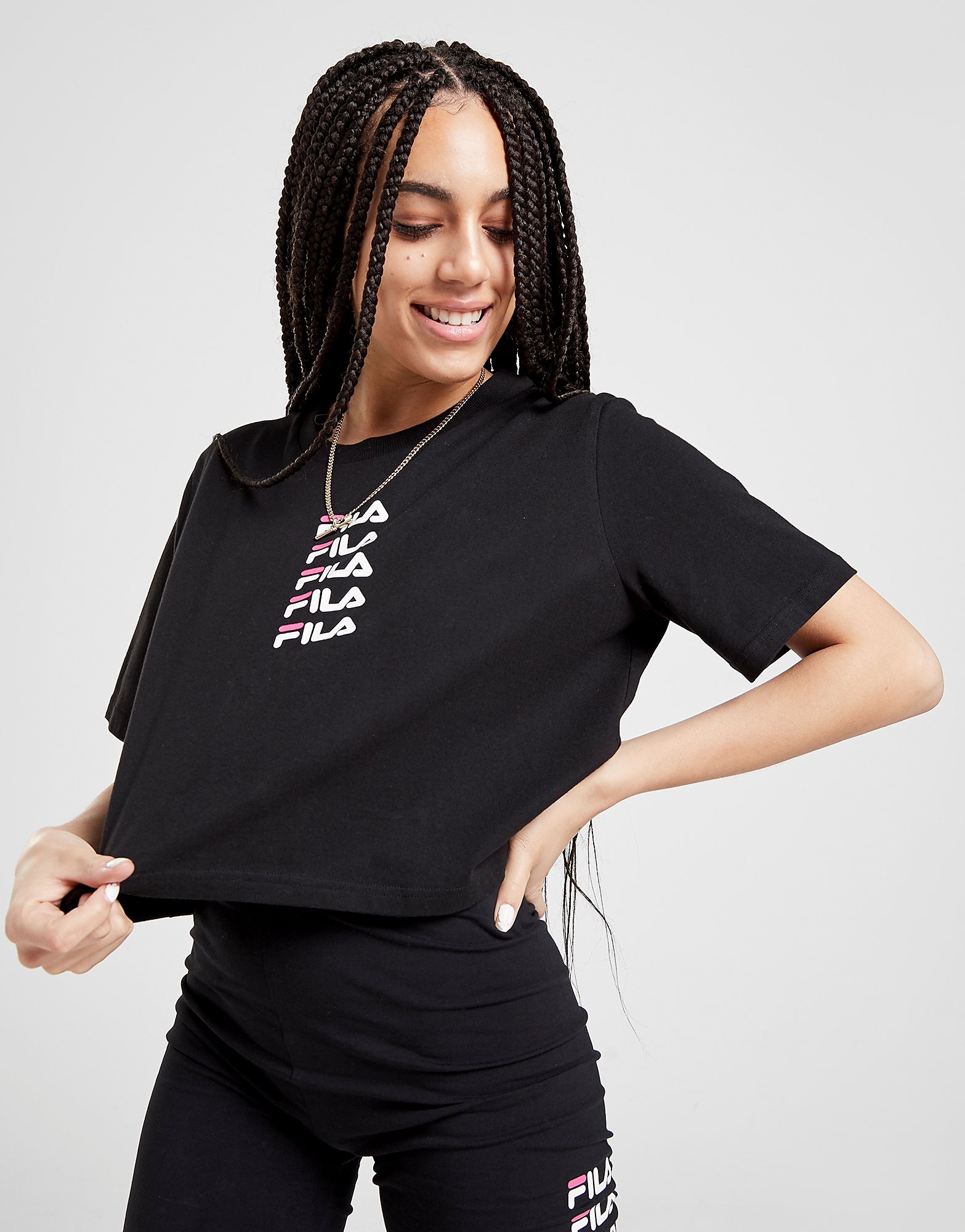 Fila Repeat Logo Crop T-Shirt - Only at JD - BLACK - Womens, BLACK