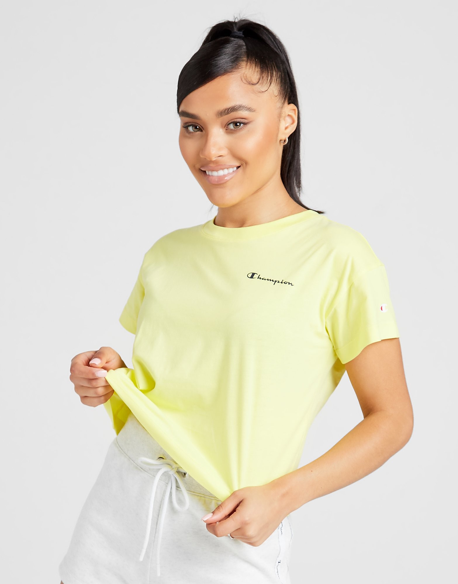 

Champion Small Script Logo Crop T-Shirt - Only at JD - Yellow, Yellow