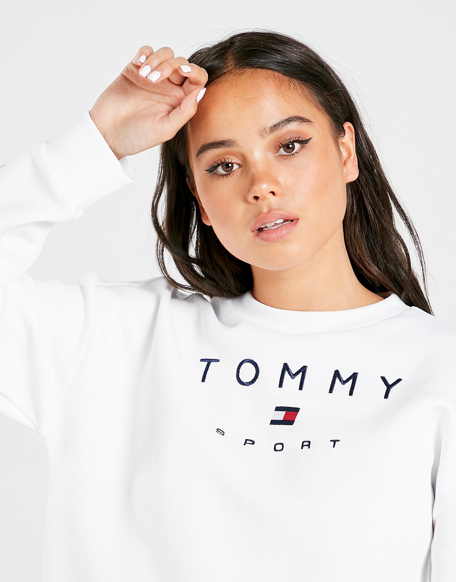 

Tommy Hilfiger Logo Crew Sweatshirt - White/Navy - Womens, White/Navy