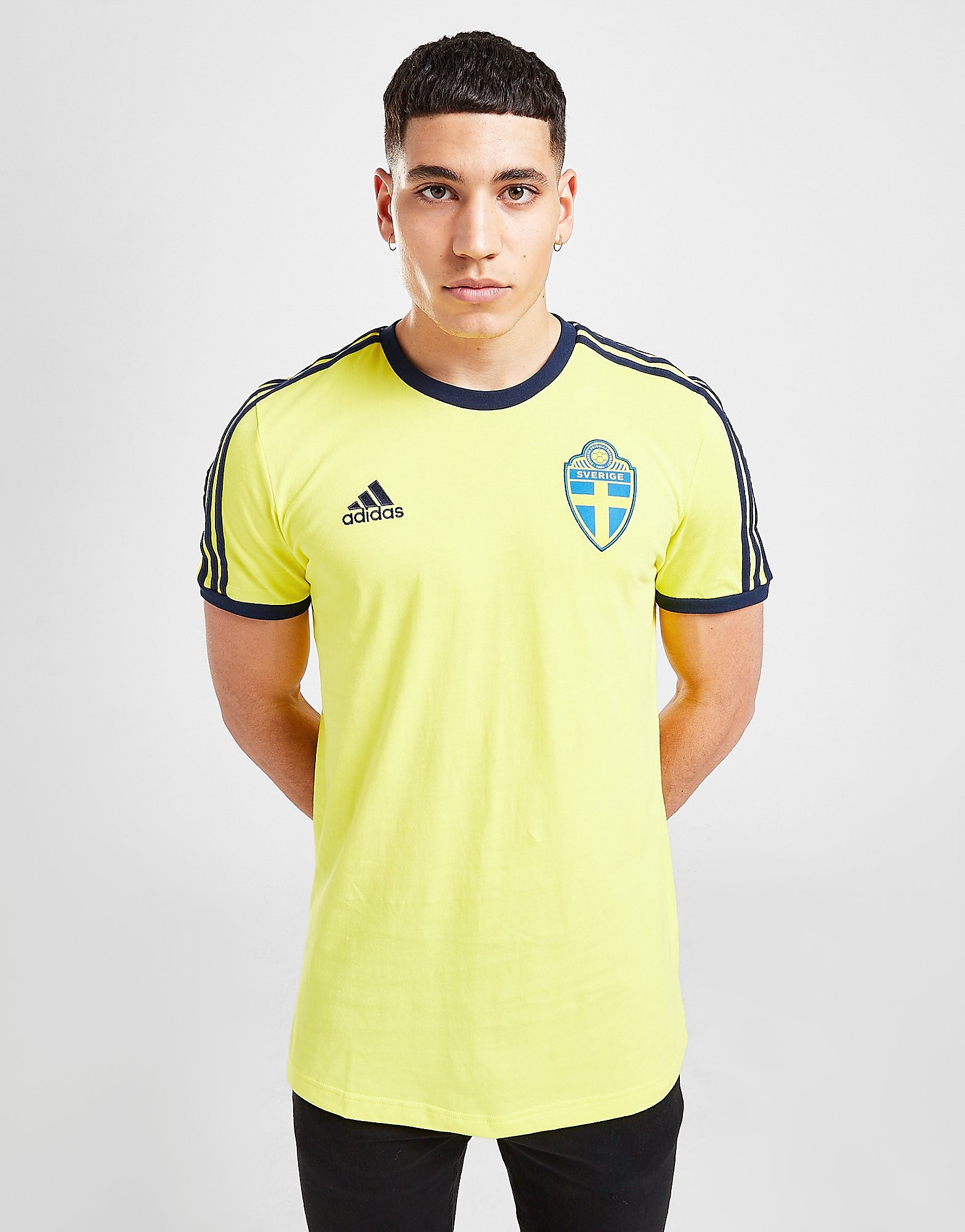 

adidas Sweden 3-Stripes T-Shirt - Shock Yellow - Mens, Shock Yellow