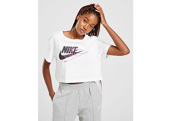 Nike T-shirt Double Futura Logo Crop Femme - White/Black/Pink, White/Black/Pink