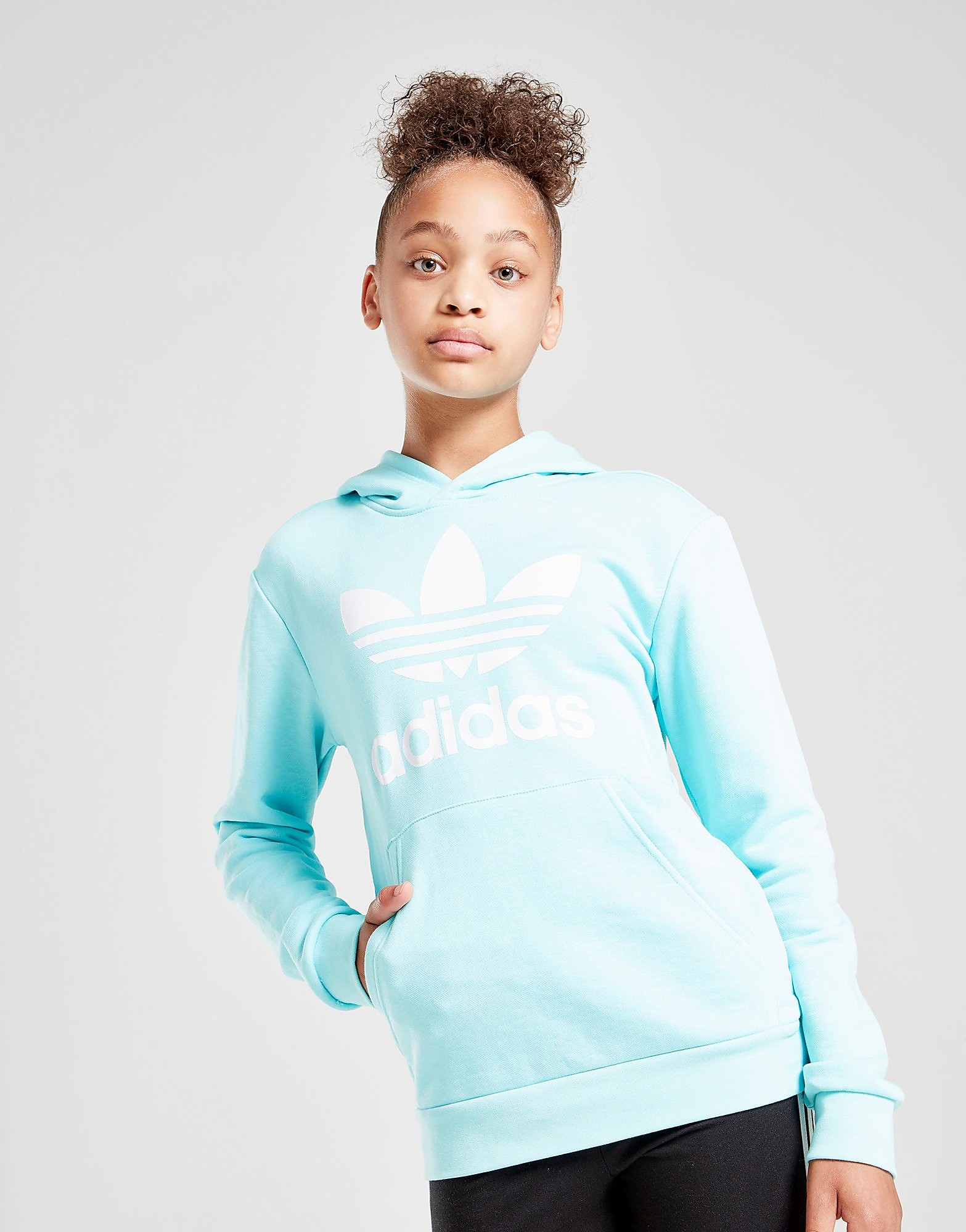 

adidas Originals Girls' Trefoil Hoodie Junior - Clear Aqua / White/White - Kids, Clear Aqua / White/White