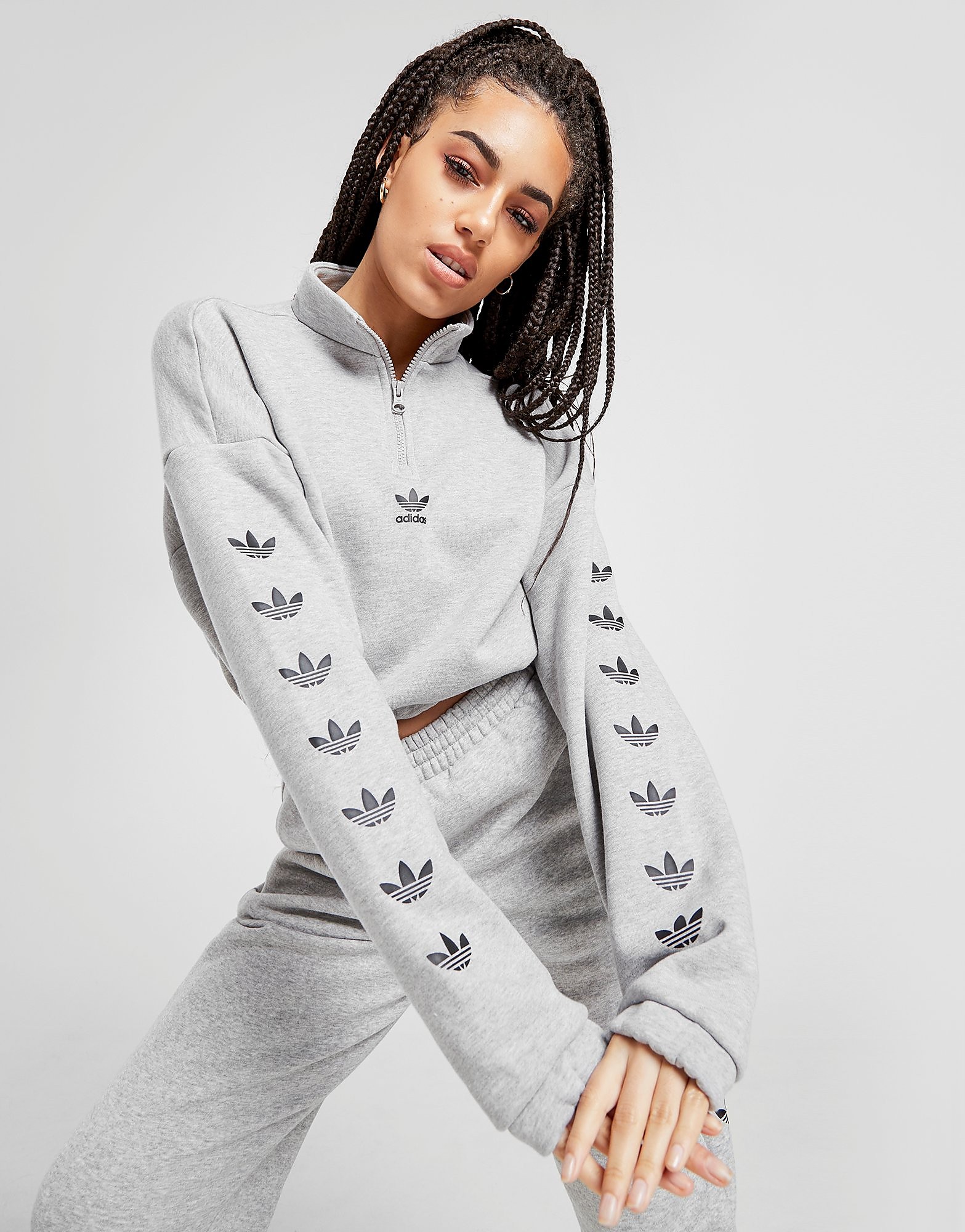 

adidas Originals Repeat Trefoil 1/4 Zip Sweatshirt - Only at JD - Grey - Womens, Grey