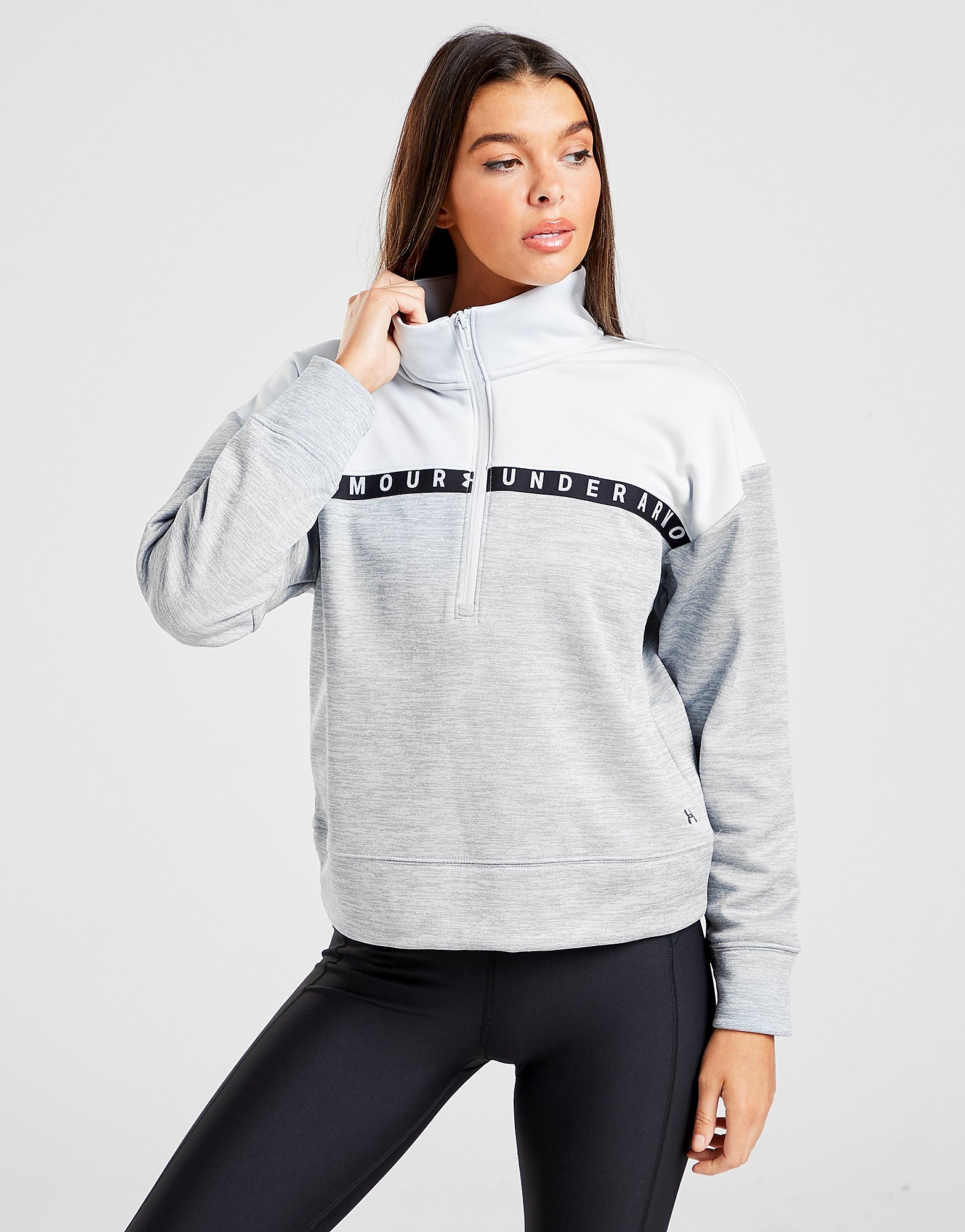 

Under Armour Fleece Colour Block 1/4 Zip Top - Only at JD - Grey/Black - Womens, Grey/Black