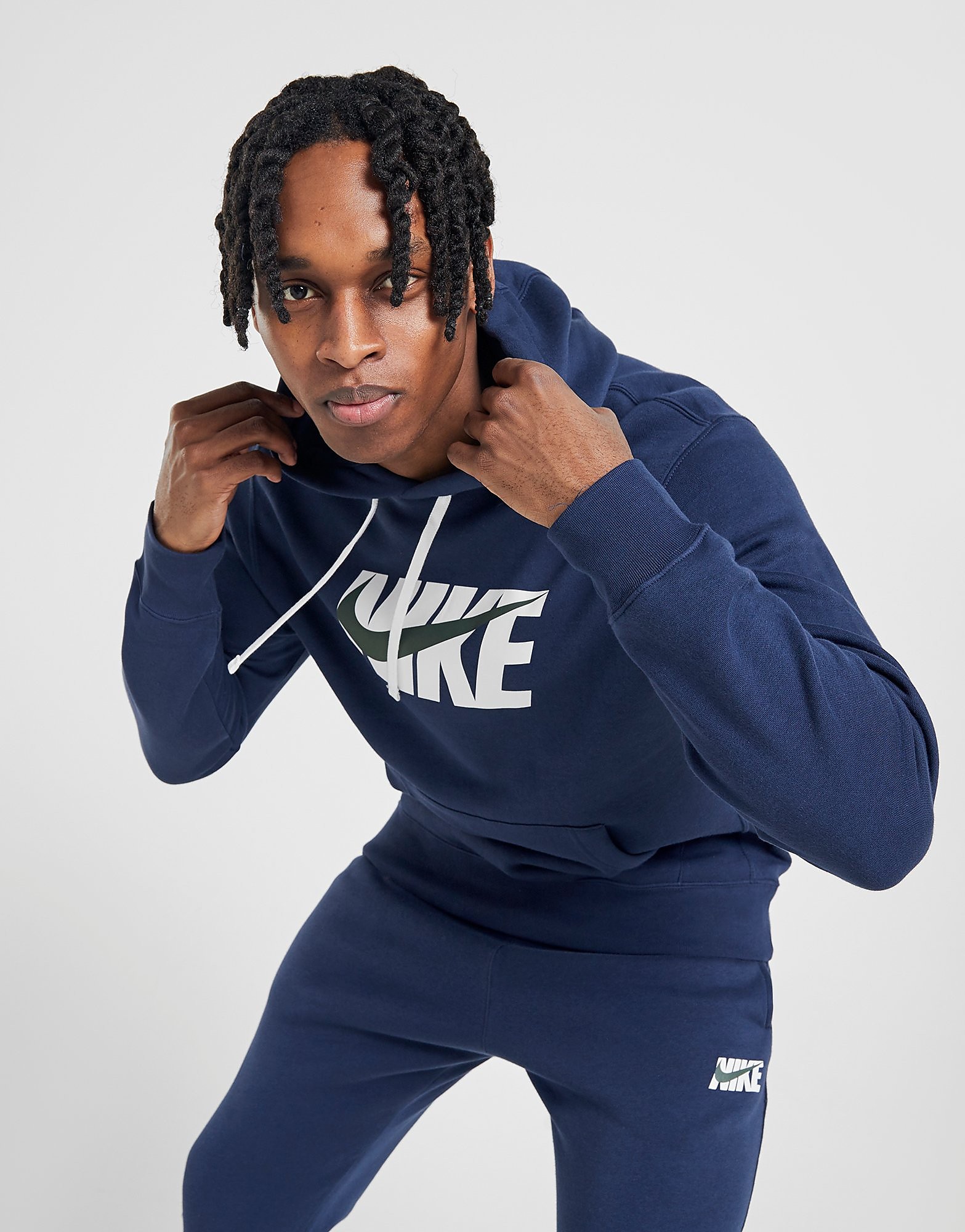 Nike Club Overhead Hoodie - Navy/White - Mens, Navy/White