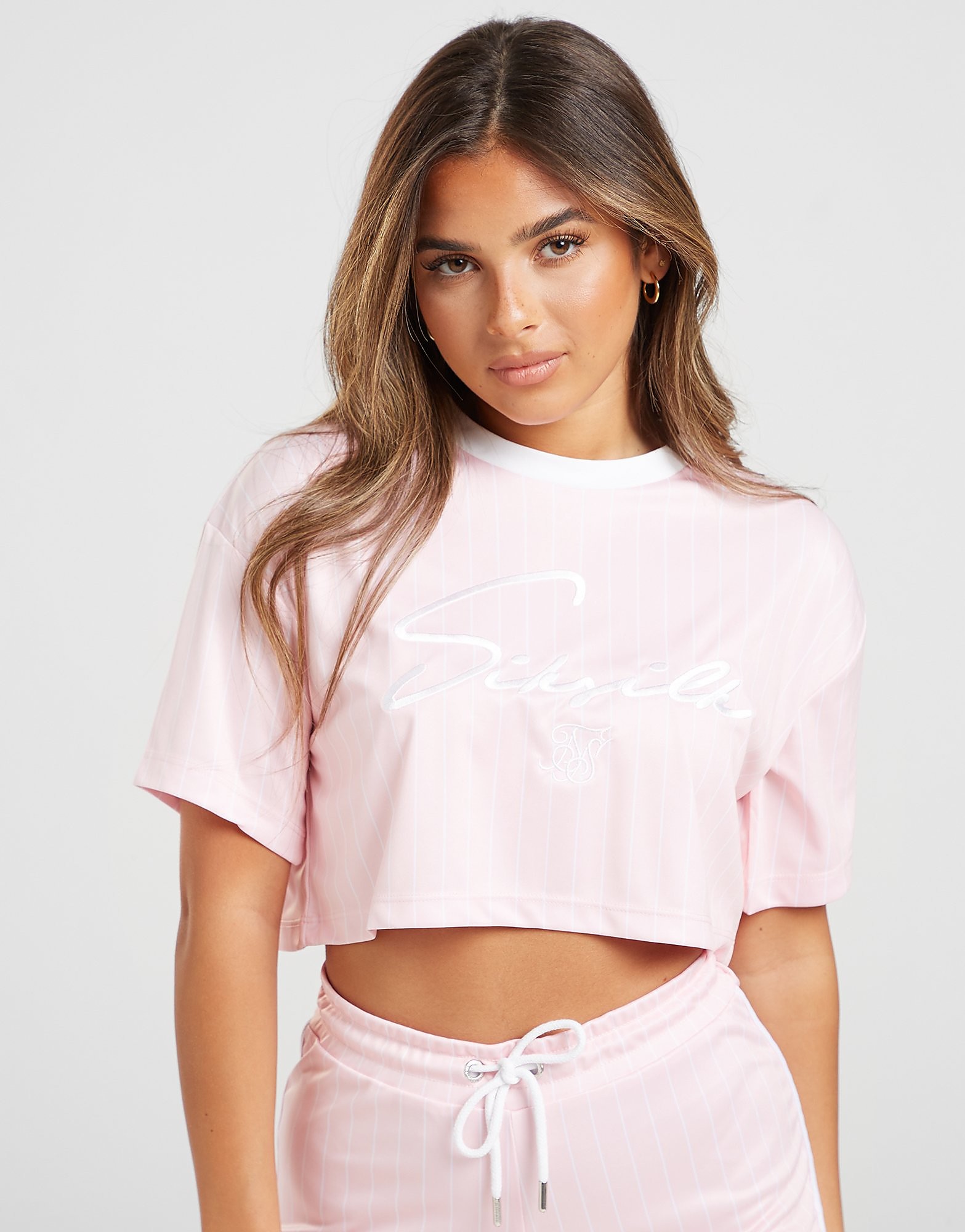 

SikSilk Pinstripe Crop T-Shirt - Pink - Womens, Pink