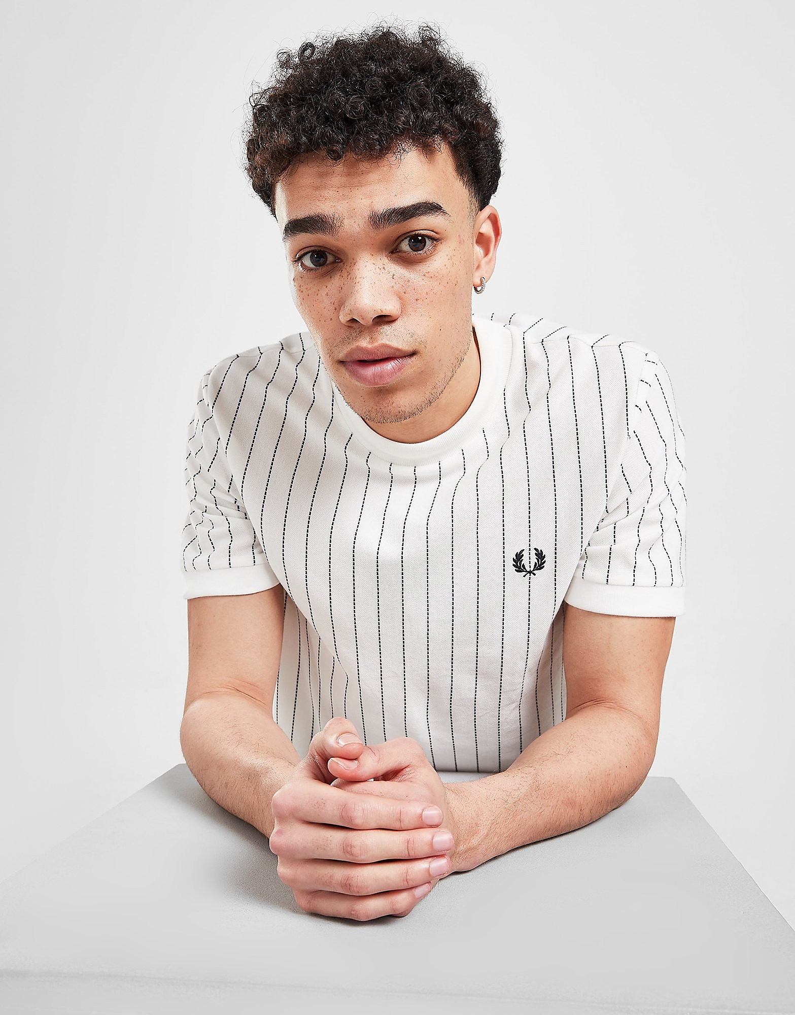

Fred Perry Vertical Stripe Short Sleeve T-Shirt - White/White - Mens, White/White