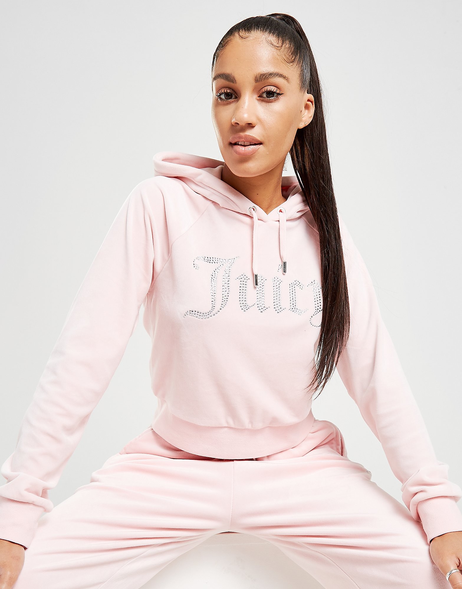 

JUICY COUTURE Diamante Logo Velour Hoodie - Only at JD - Pink - Womens, Pink